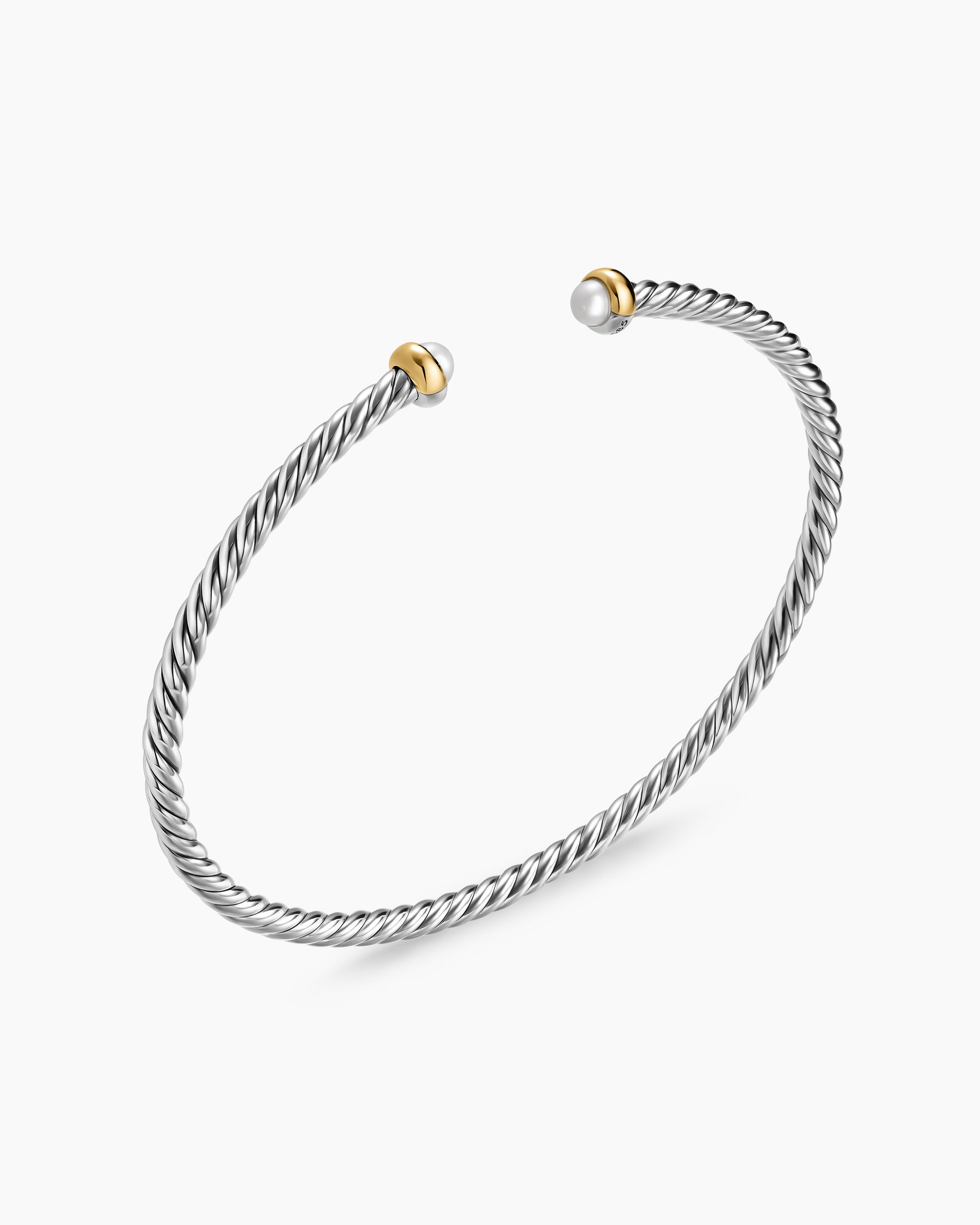 Micro Cable Flex Bracelet in Sterling Silver with 14K Yellow Gold and Pearls, 2.6mm - Image 3