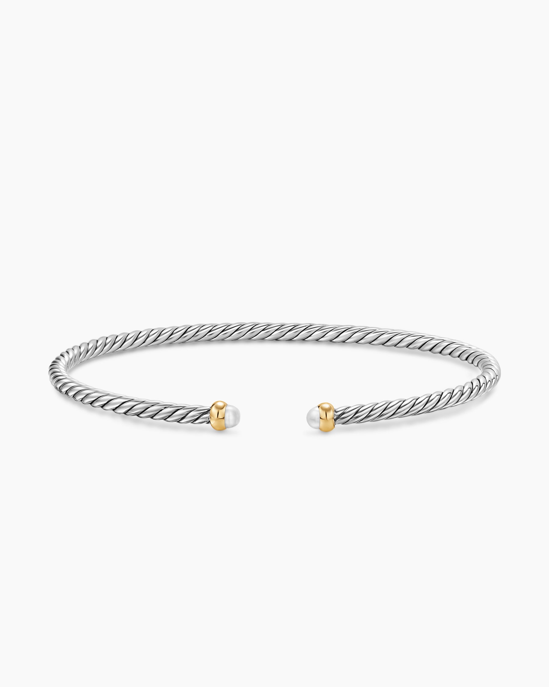 Micro Cable Flex Bracelet in Sterling Silver with 14K Yellow Gold and Pearls, 2.6mm - Image 4