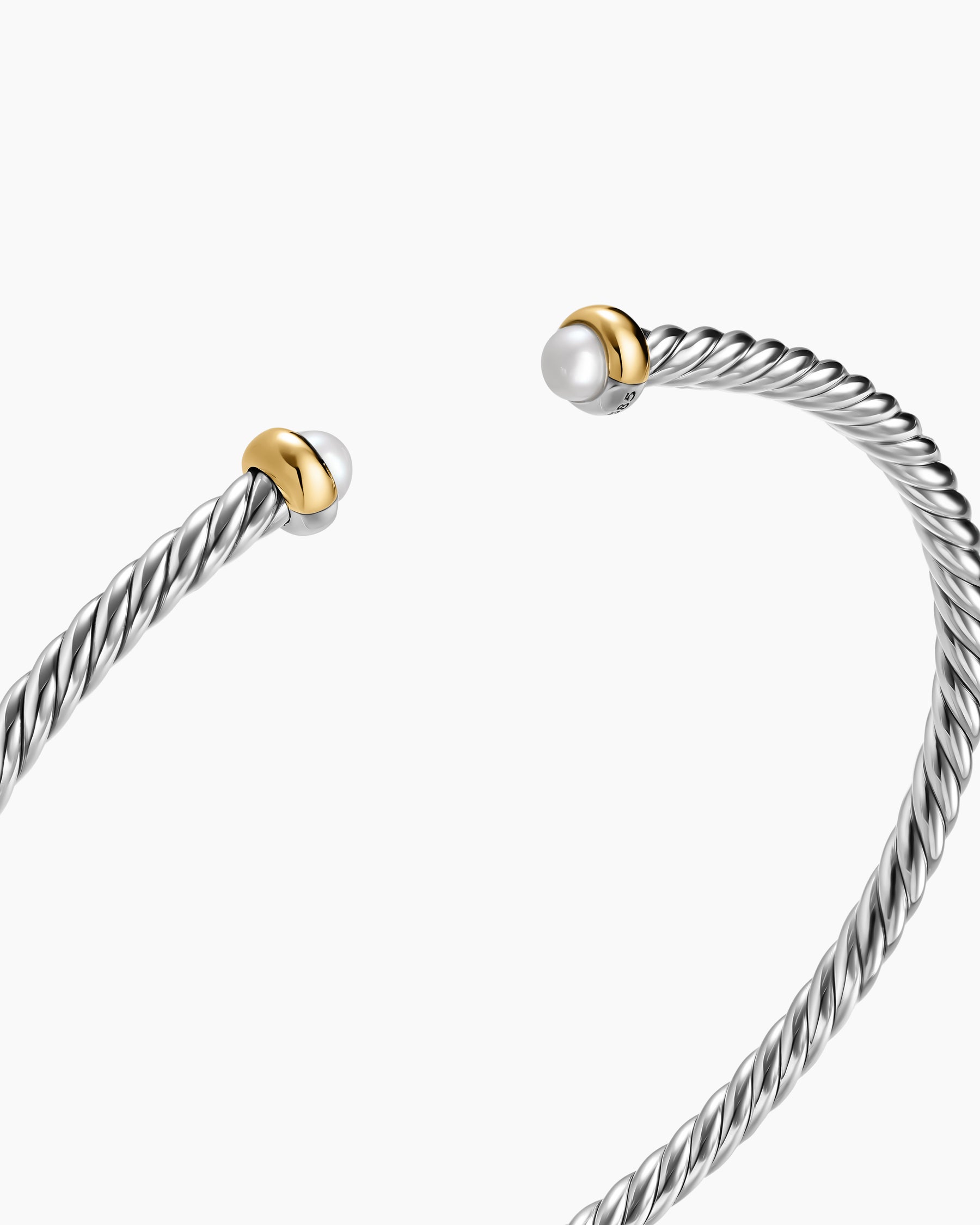 Micro Cable Flex Bracelet in Sterling Silver with 14K Yellow Gold and Pearls, 2.6mm - Image 5