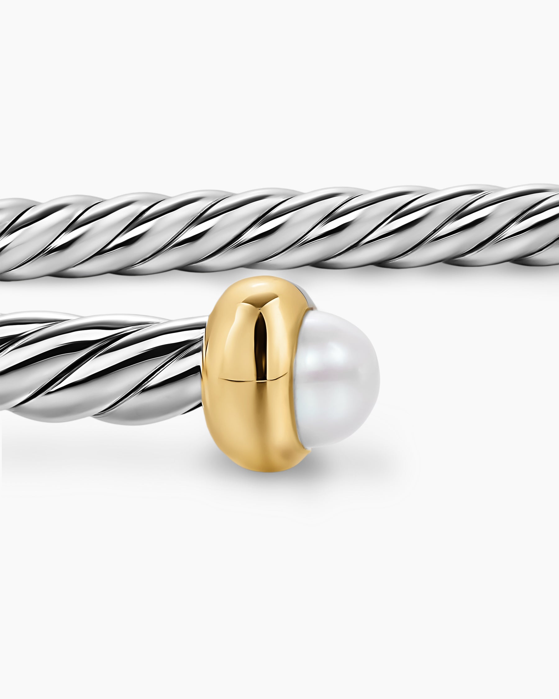 Micro Cable Flex Bracelet in Sterling Silver with 14K Yellow Gold and Pearls, 2.6mm - Image 6