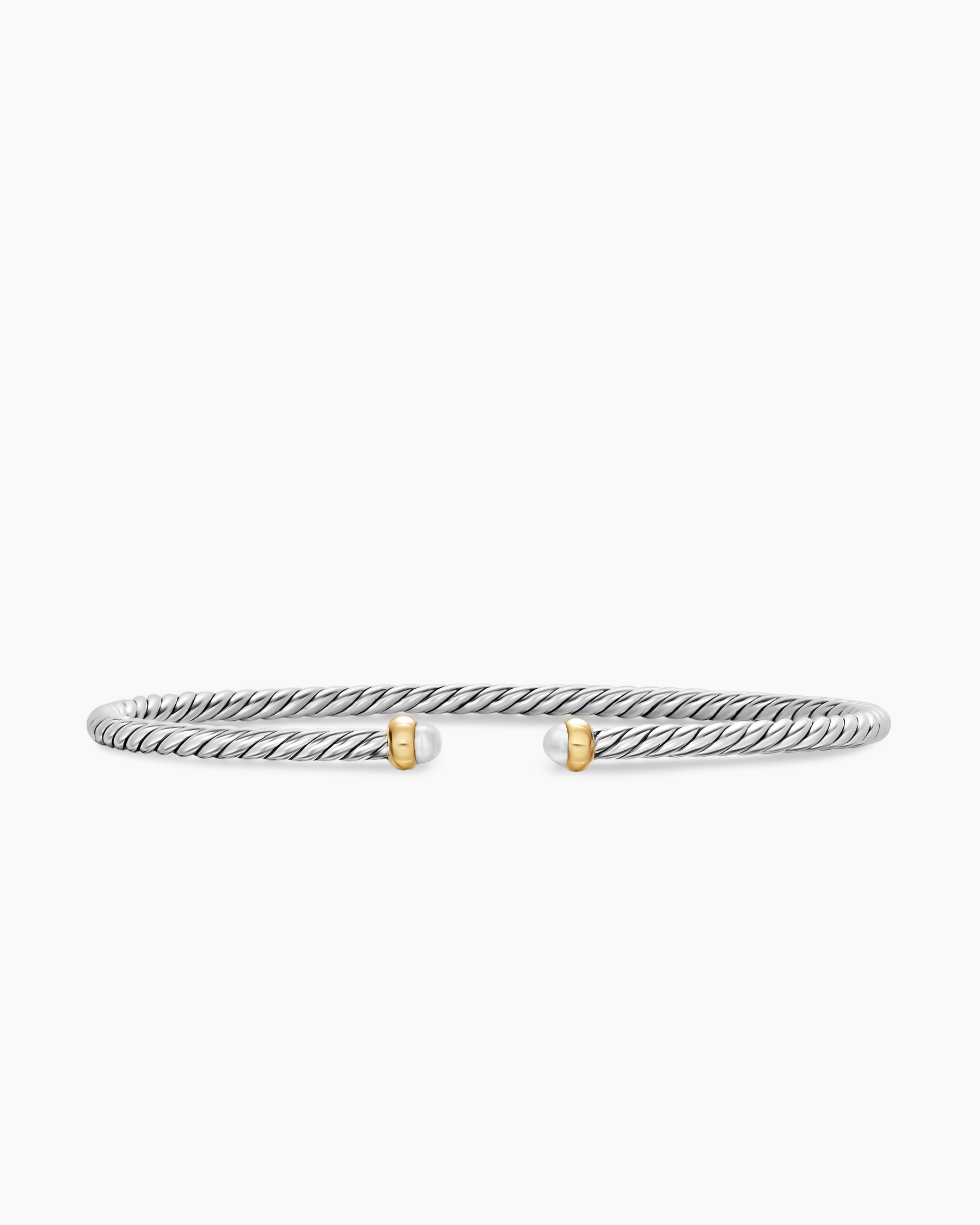 Micro Cable Flex Bracelet in Sterling Silver with 14K Yellow Gold and Pearls, 2.6mm