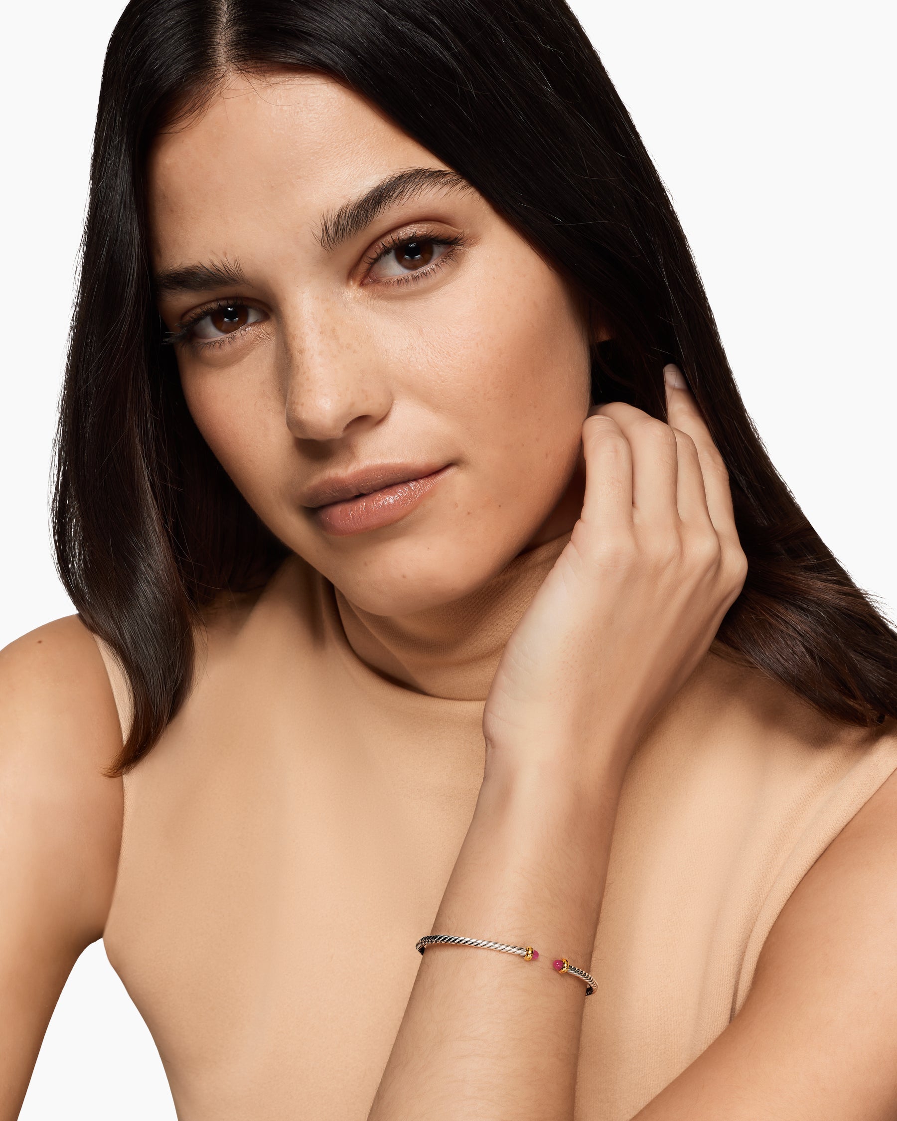 Alternative view of Micro Cable Flex Bracelet in Sterling Silver with 14K Yellow Gold and Rubies, 2.6mm