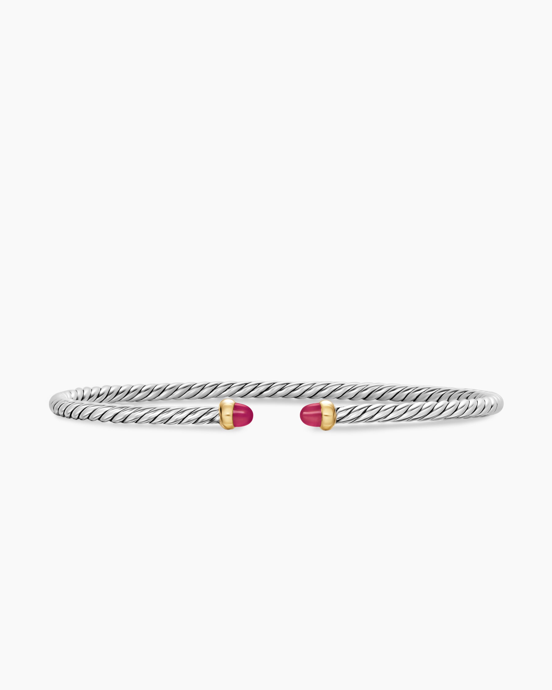 Micro Cable Flex Bracelet in Sterling Silver with 14K Yellow Gold and Rubies, 2.6mm