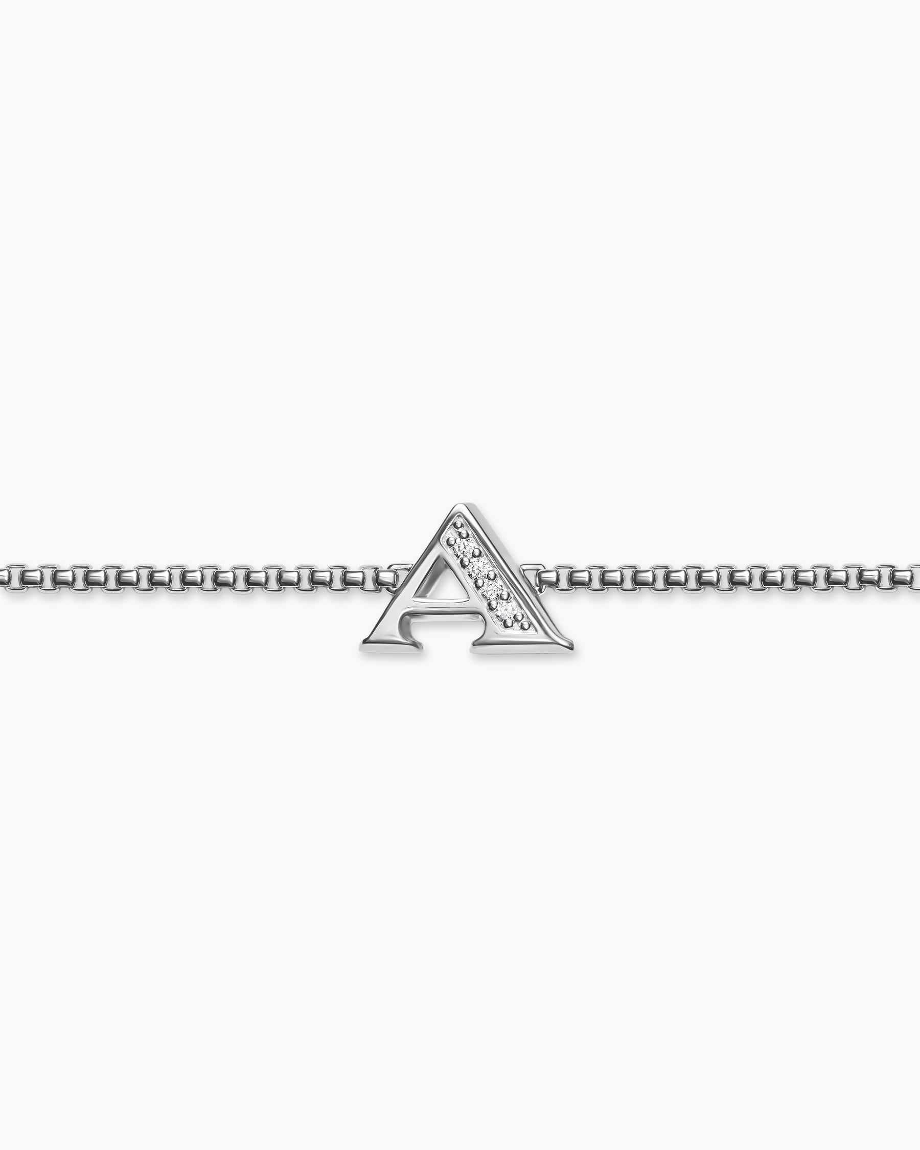 Petite Initial Chain Bracelet in Sterling Silver with Diamond A - Image 3