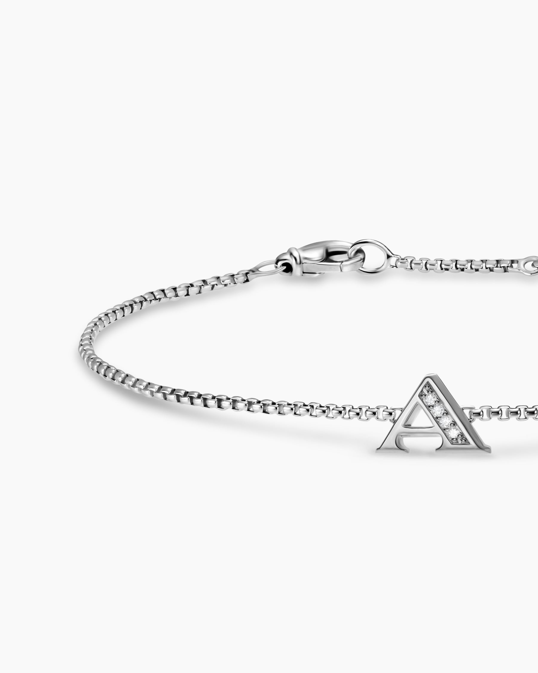 Petite Initial Chain Bracelet in Sterling Silver with Diamond A - Image 4