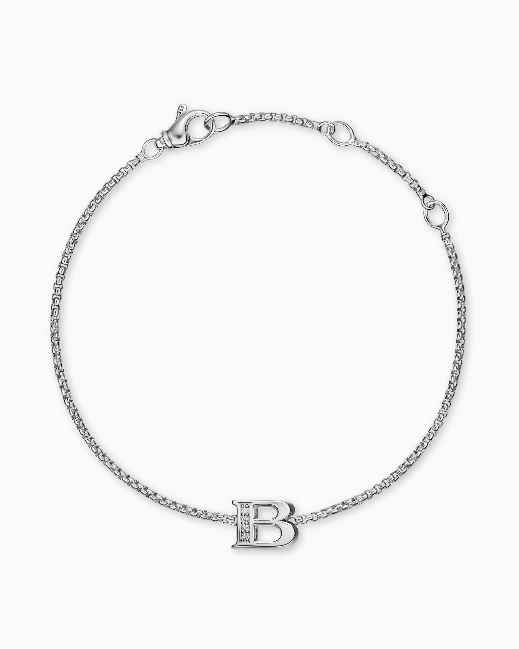 Alternative view of Petite Initial Chain Bracelet in Sterling Silver with Diamond B