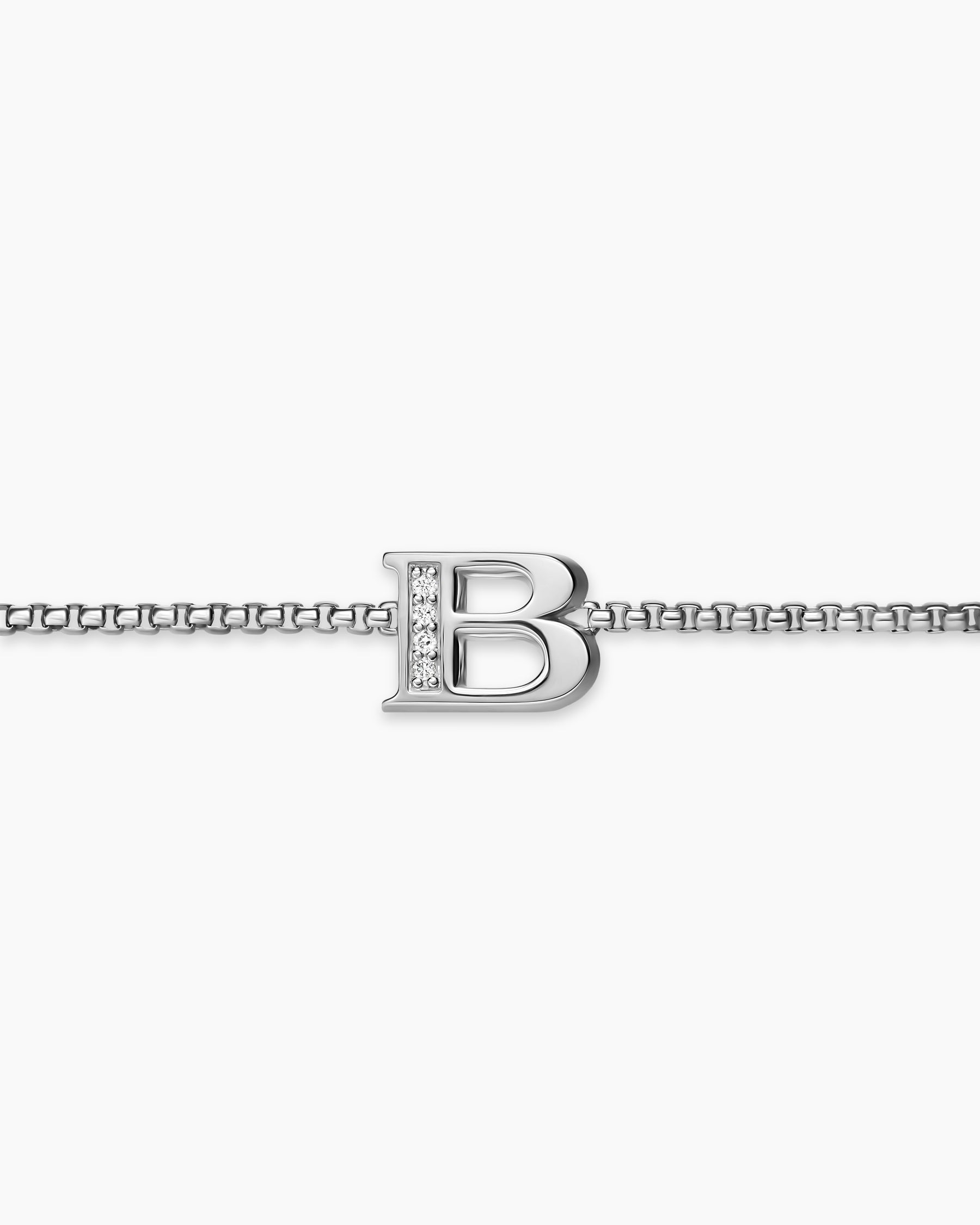 Petite Initial Chain Bracelet in Sterling Silver with Diamond B - Image 3
