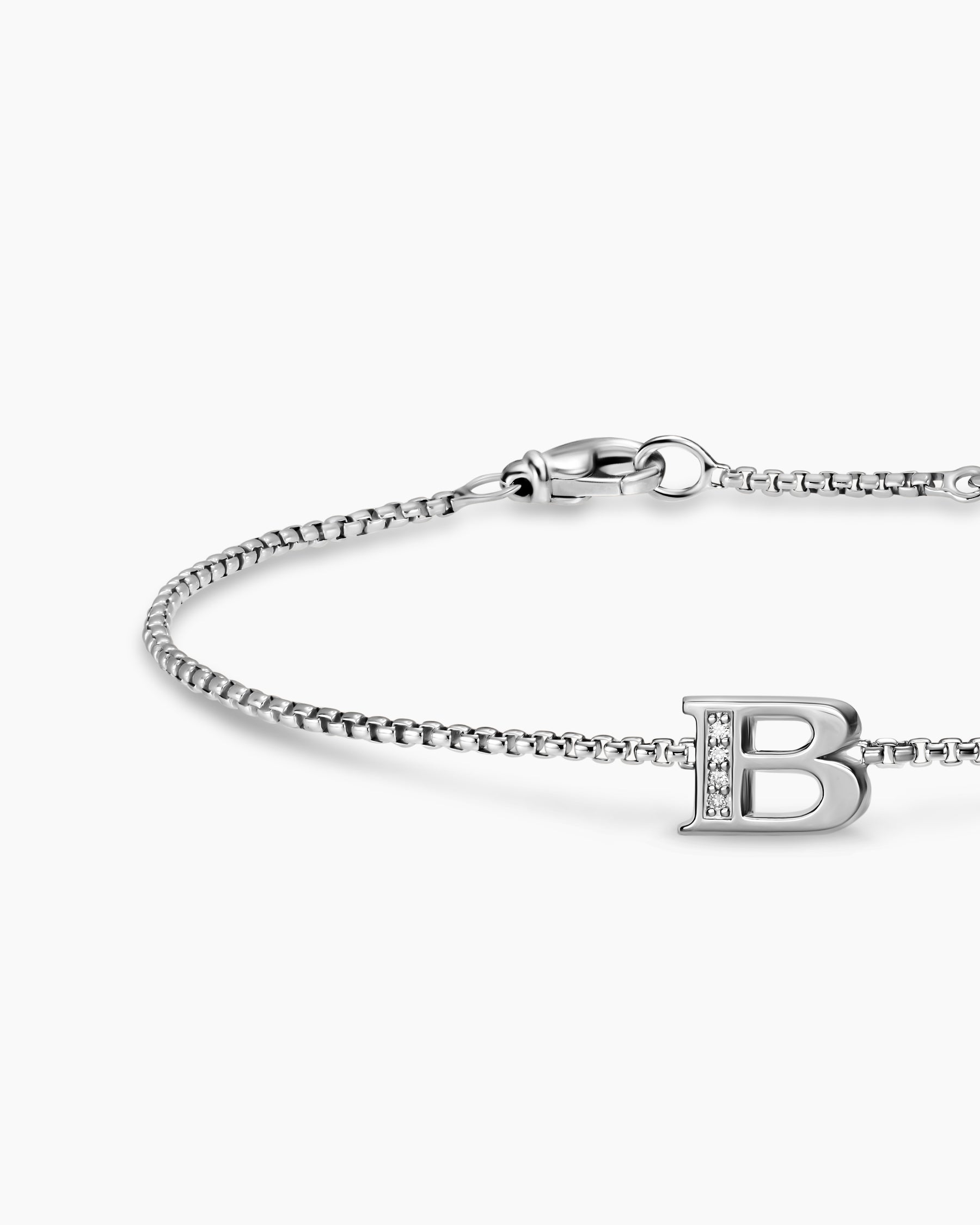 Petite Initial Chain Bracelet in Sterling Silver with Diamond B - Image 4