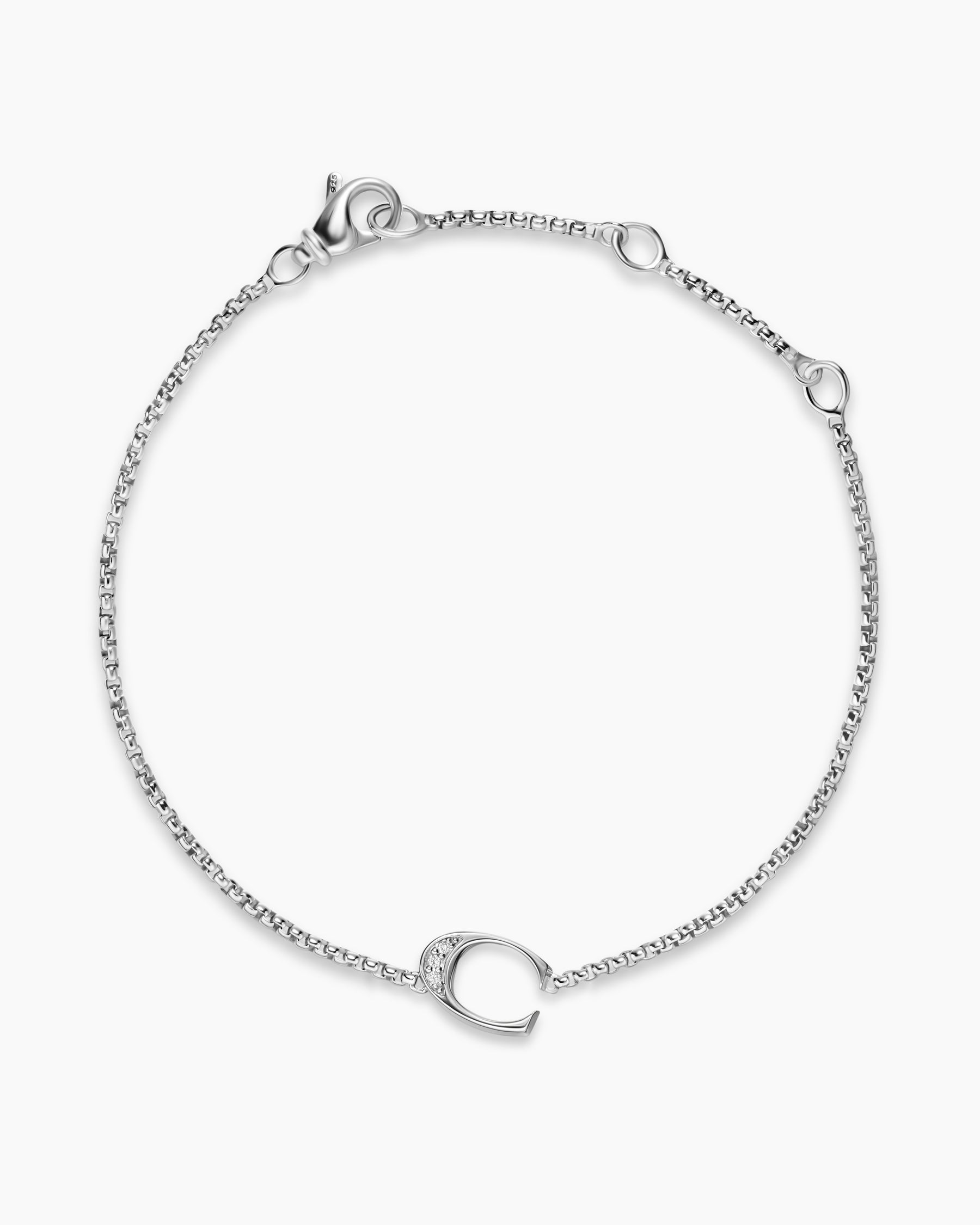 Alternative view of Petite Initial Chain Bracelet in Sterling Silver with Diamond C