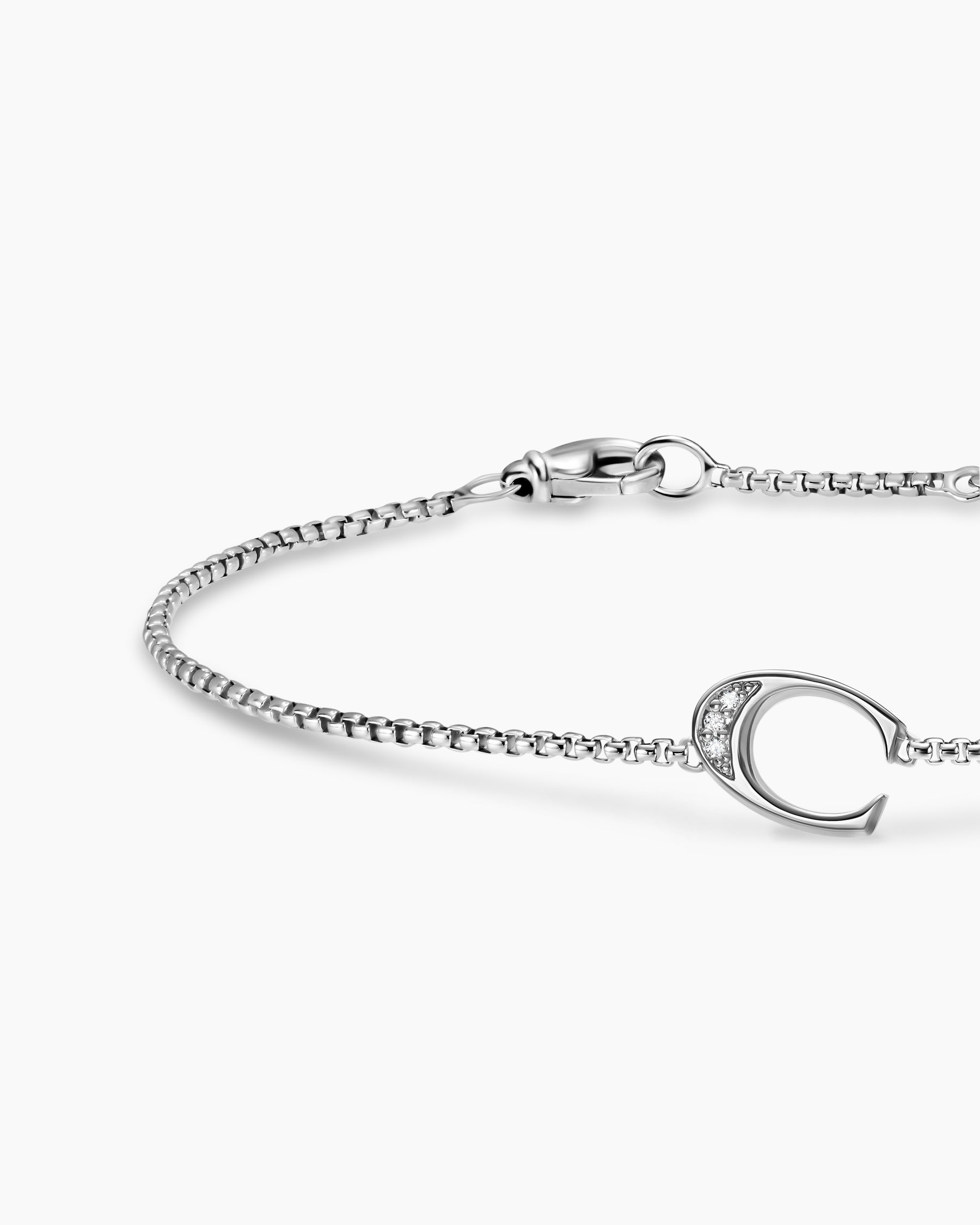 Petite Initial Chain Bracelet in Sterling Silver with Diamond C - Image 4