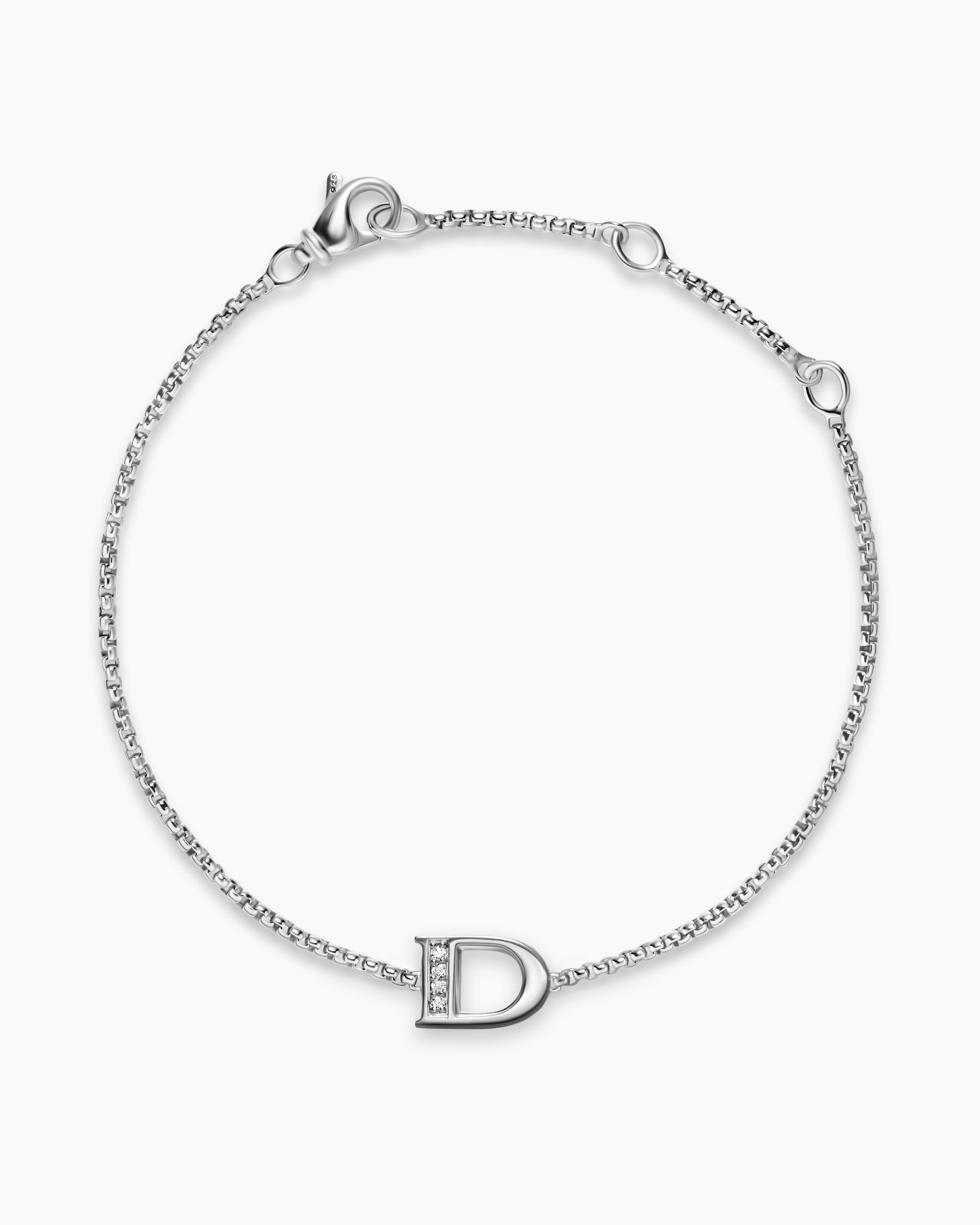 Alternative view of Petite Initial Chain Bracelet in Sterling Silver with Diamond D