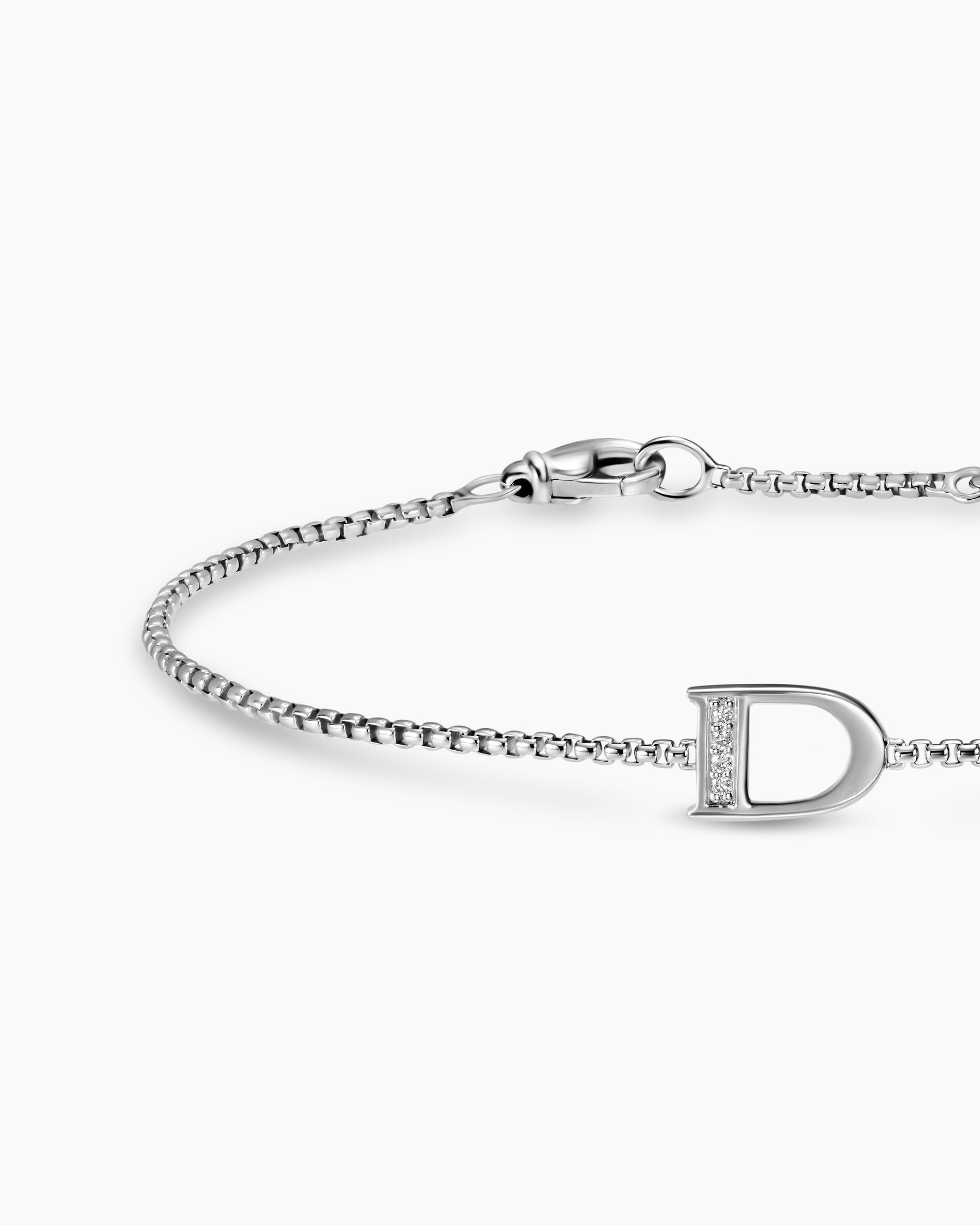 Petite Initial Chain Bracelet in Sterling Silver with Diamond D - Image 4