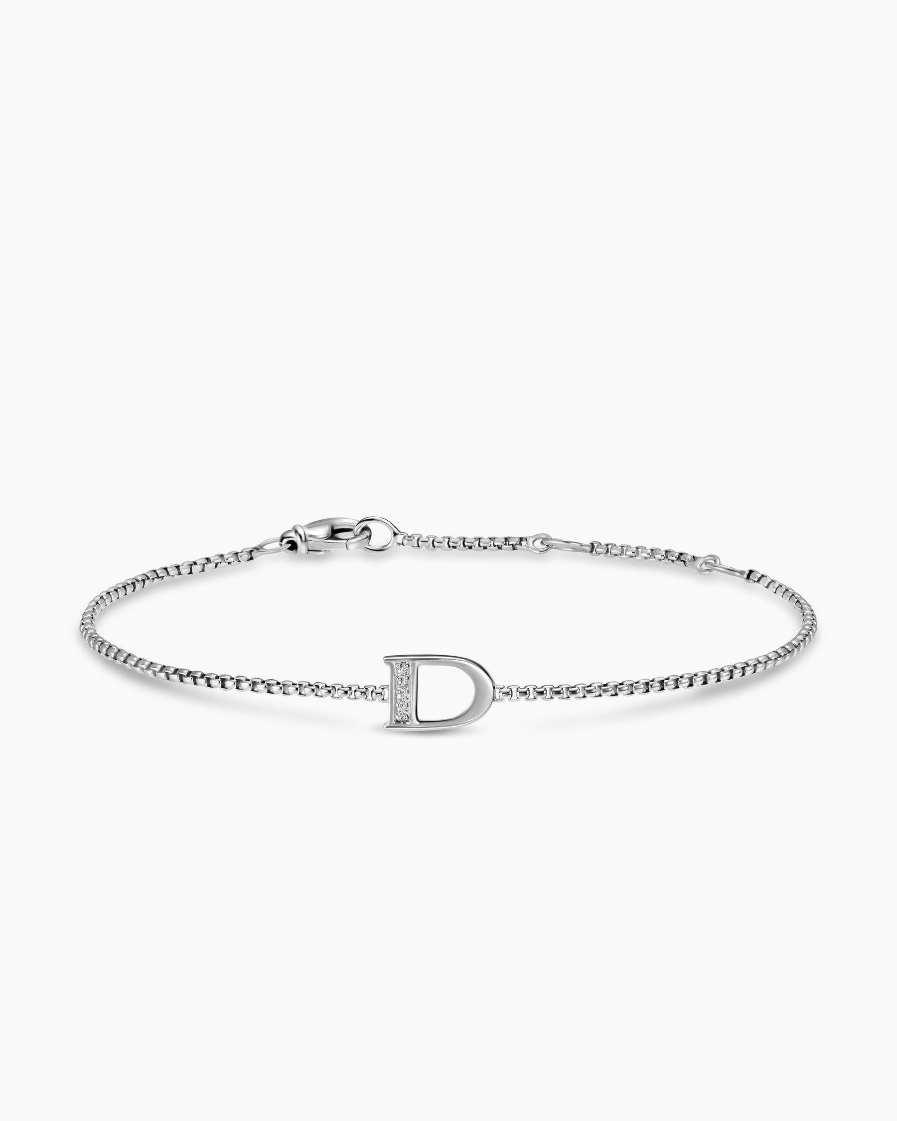 Petite Initial Chain Bracelet in Sterling Silver with Diamond D