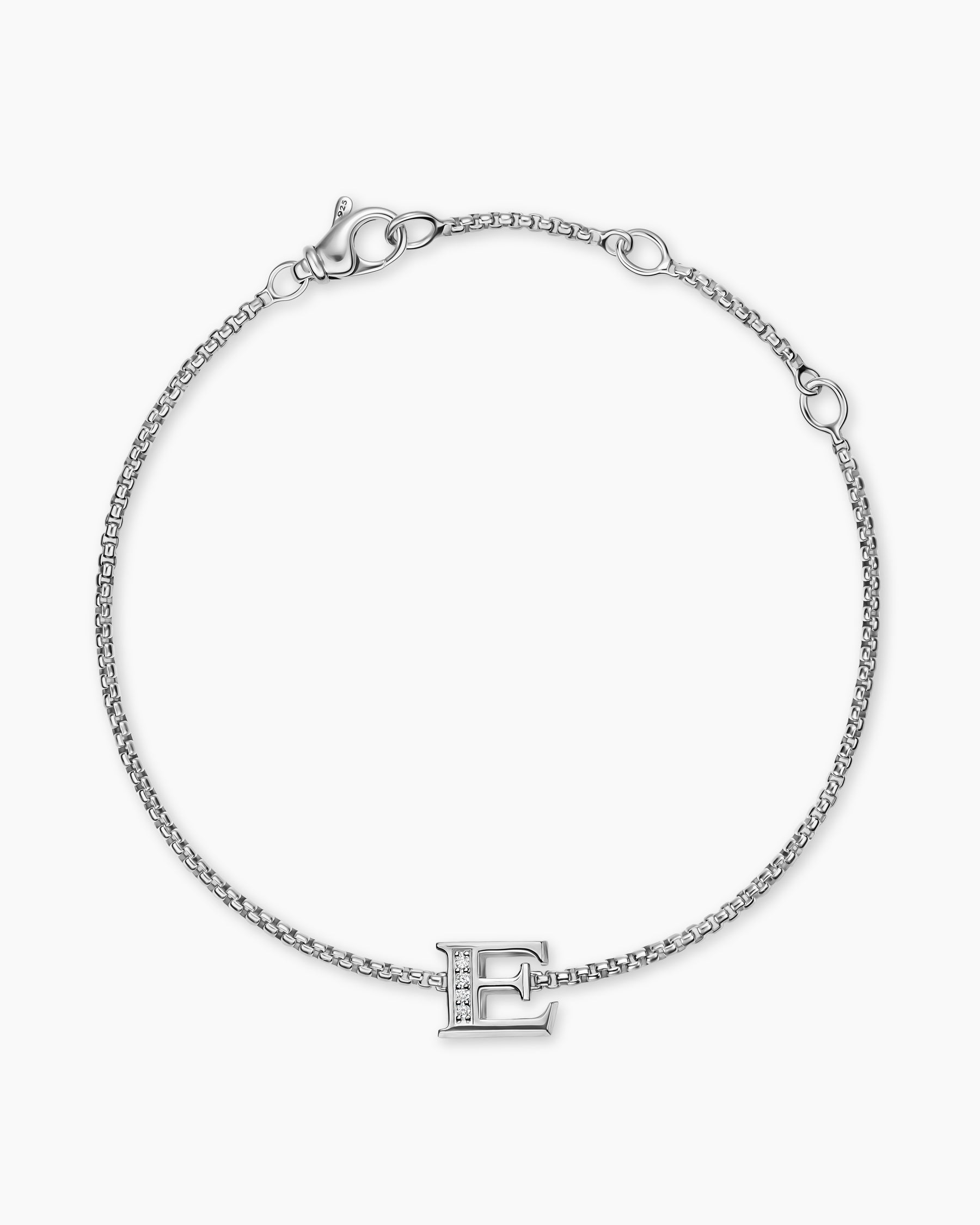 Alternative view of Petite Initial Chain Bracelet in Sterling Silver with Diamond E