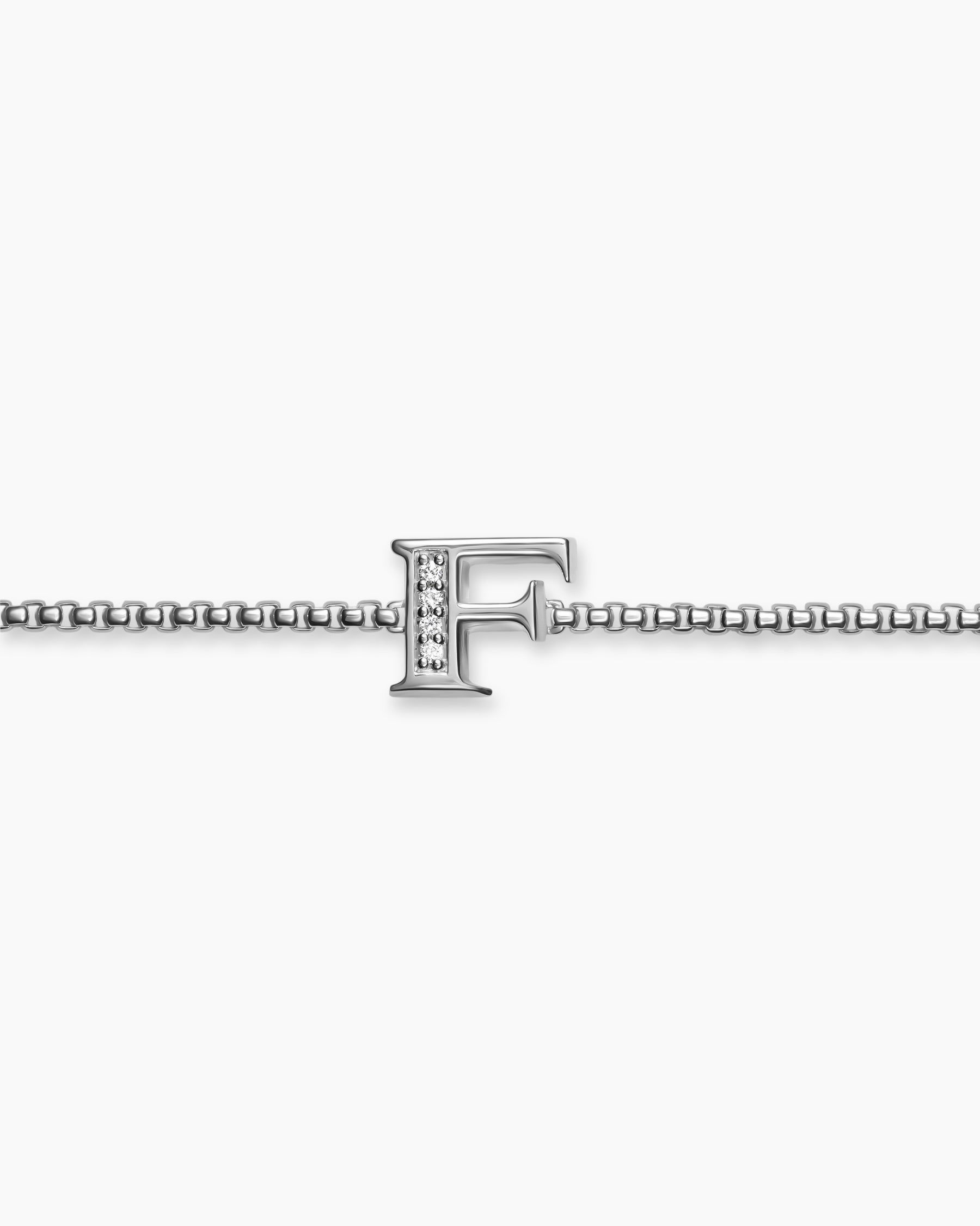 Petite Initial Chain Bracelet in Sterling Silver with Diamond F - Image 3