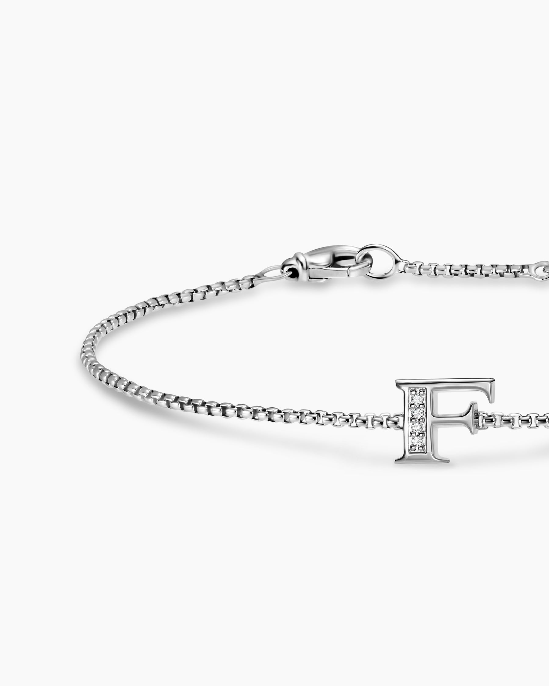 Petite Initial Chain Bracelet in Sterling Silver with Diamond F - Image 4