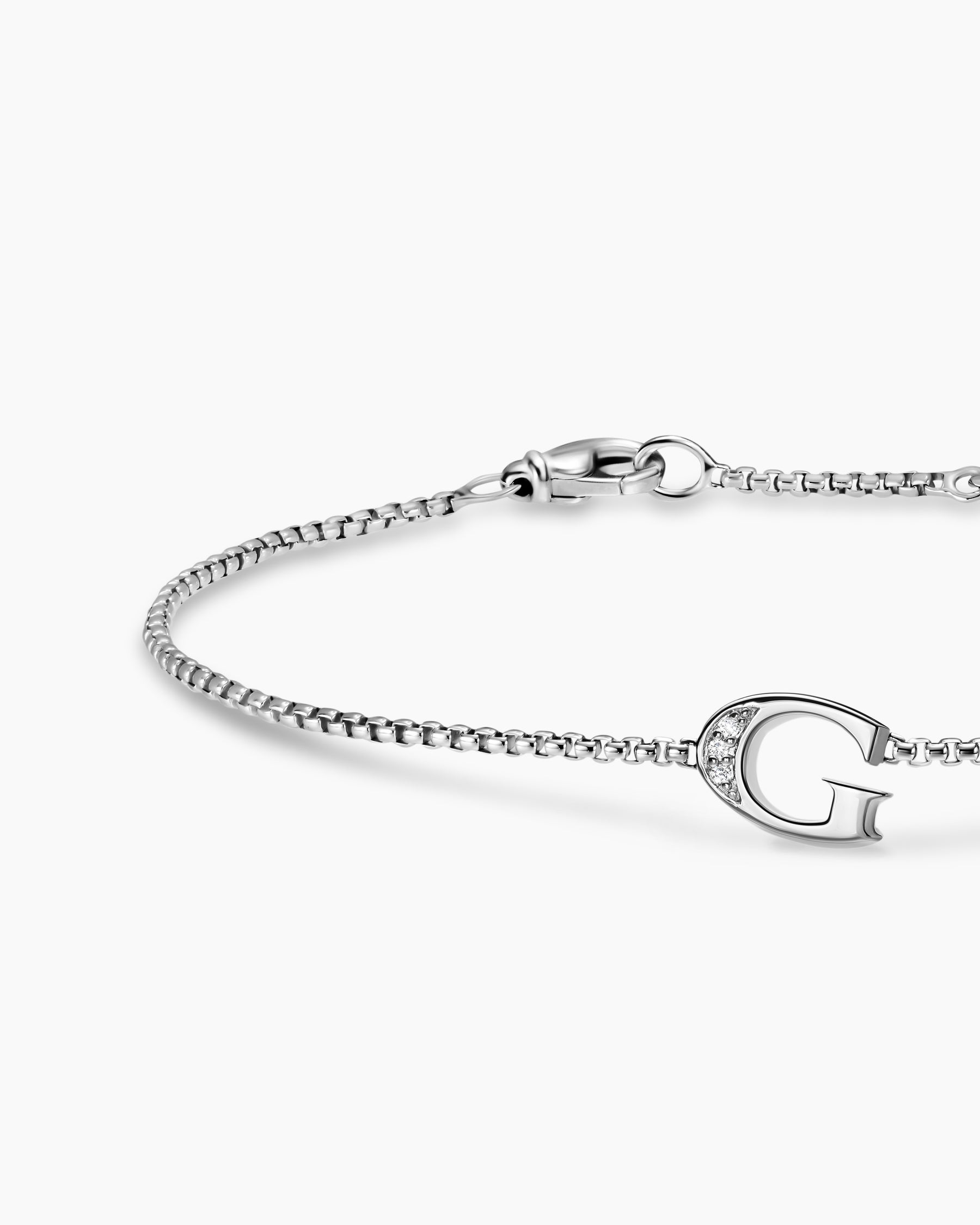 Petite Initial Chain Bracelet in Sterling Silver with Diamond G - Image 4
