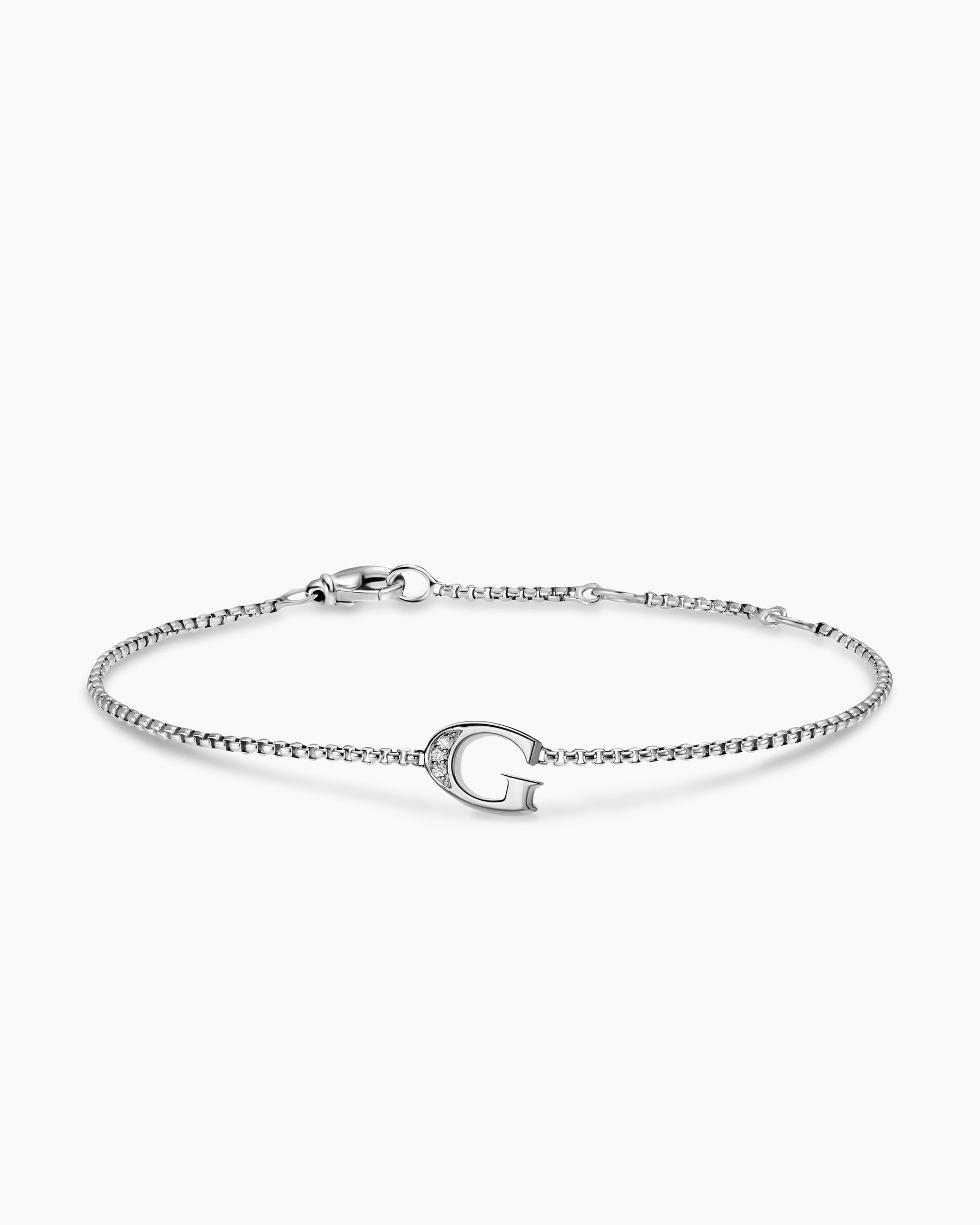 Petite Initial Chain Bracelet in Sterling Silver with Diamond G