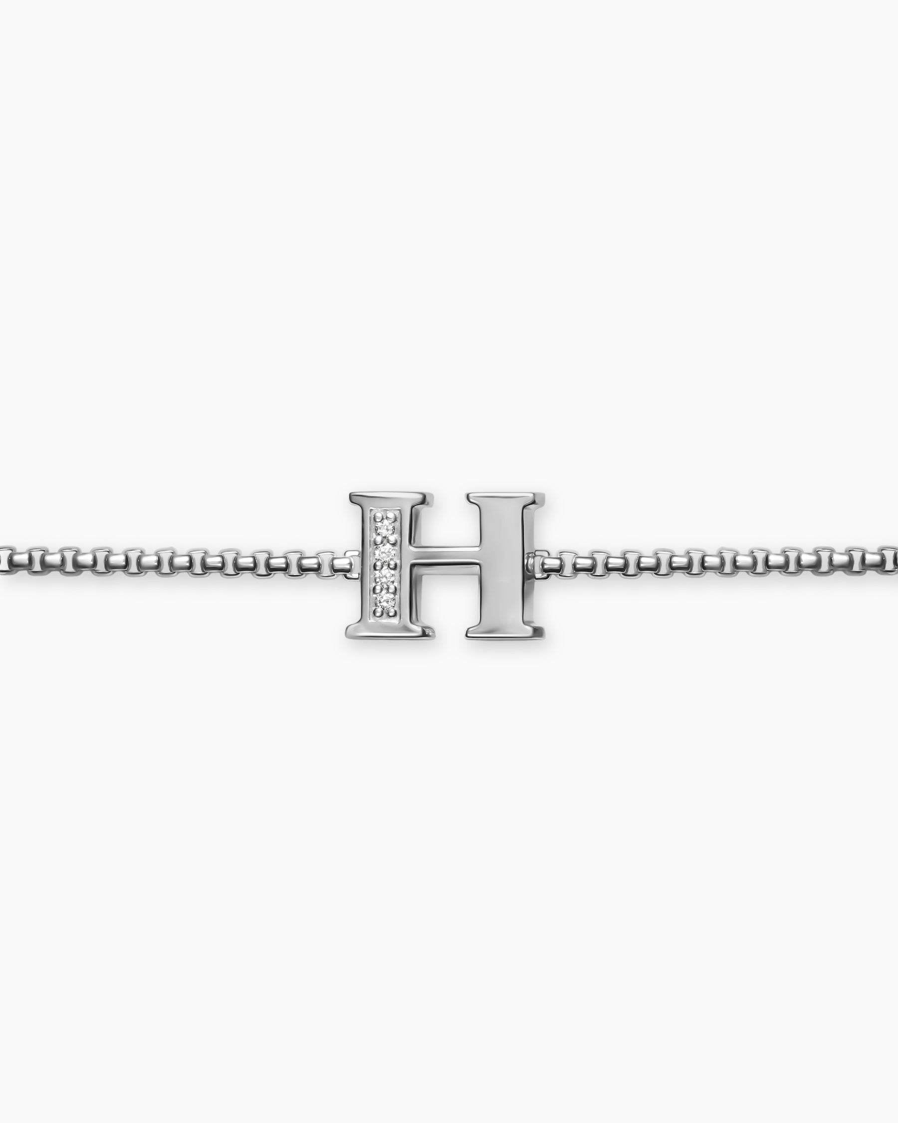 Petite Initial Chain Bracelet in Sterling Silver with Diamond H - Image 3