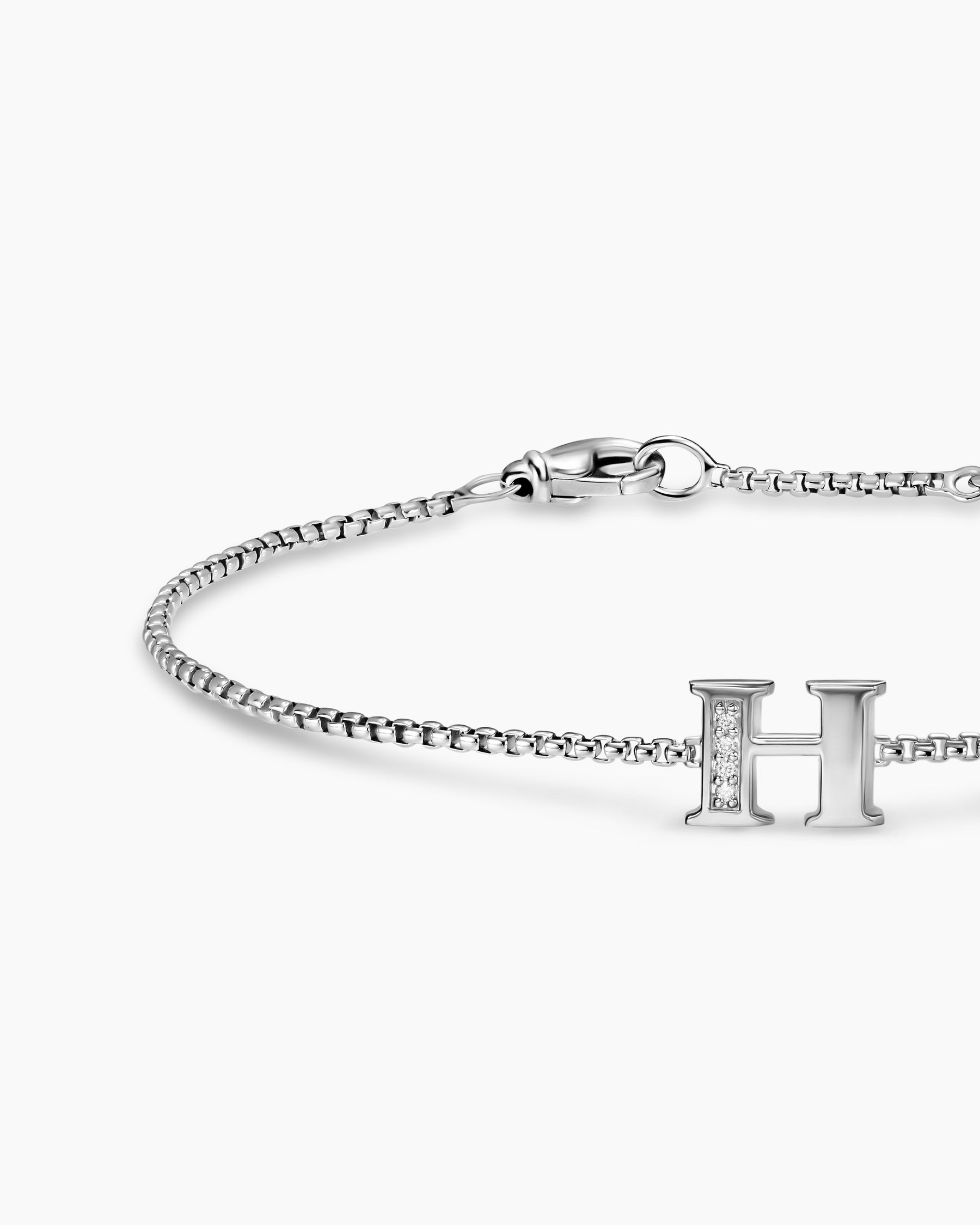 Petite Initial Chain Bracelet in Sterling Silver with Diamond H - Image 4