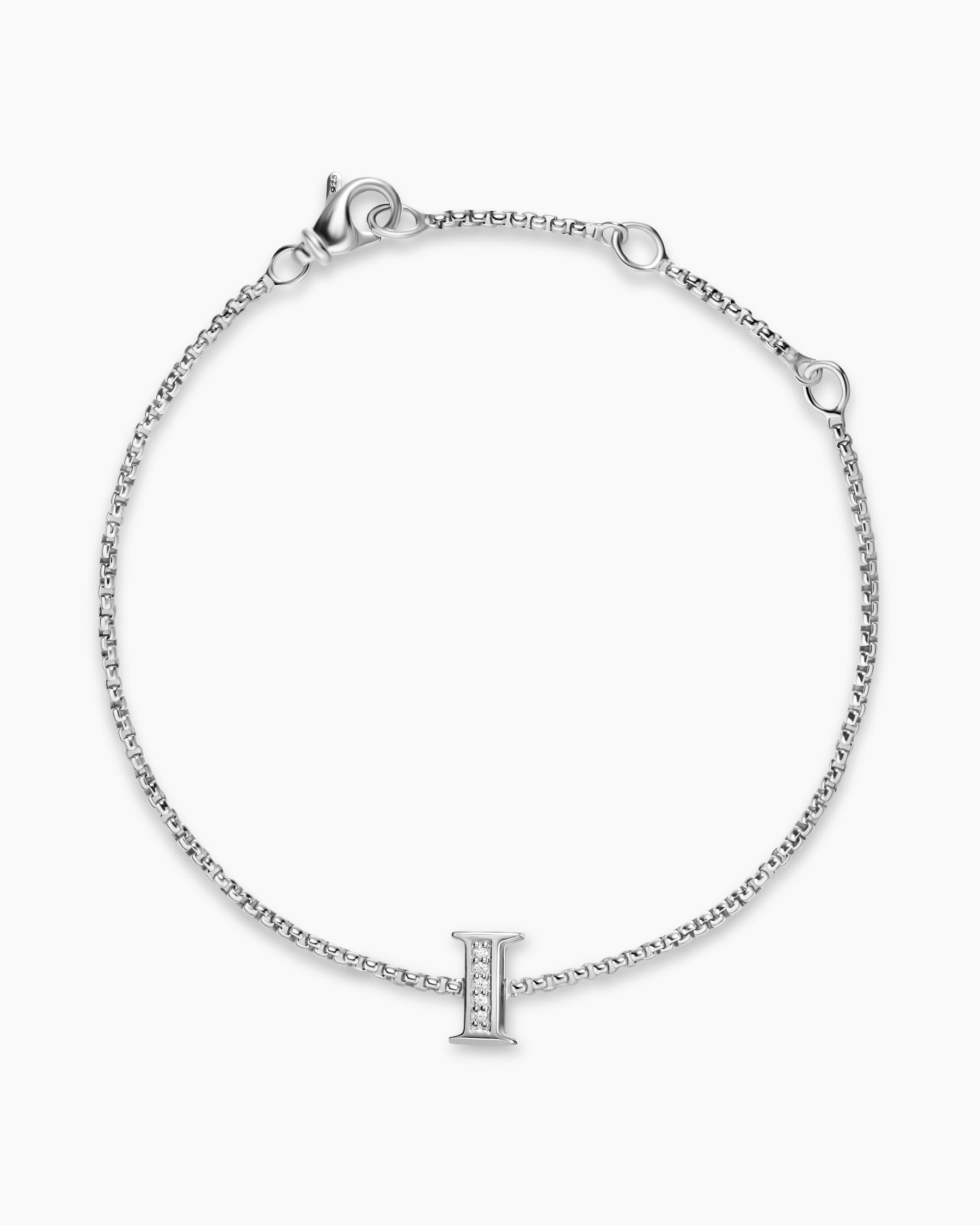 Alternative view of Petite Initial Chain Bracelet in Sterling Silver with Diamond I