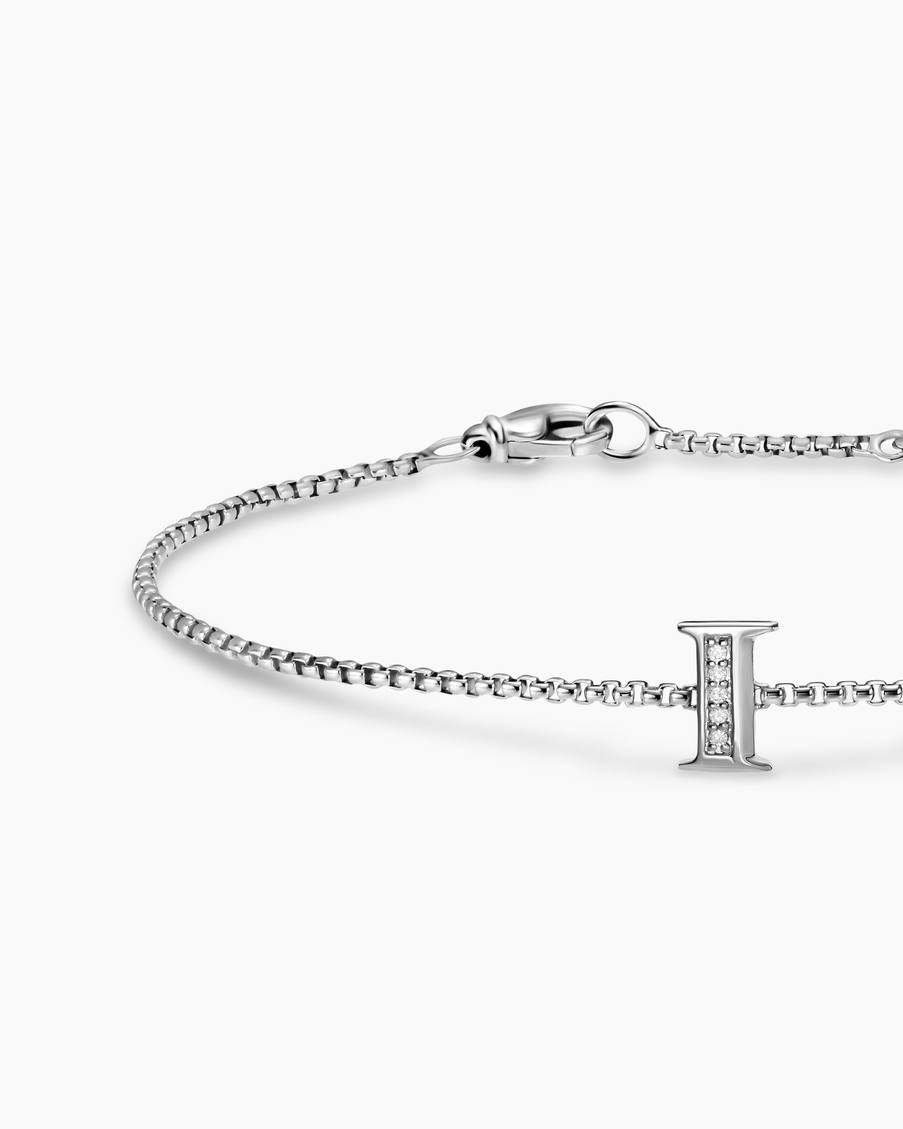 Petite Initial Chain Bracelet in Sterling Silver with Diamond I - Image 4