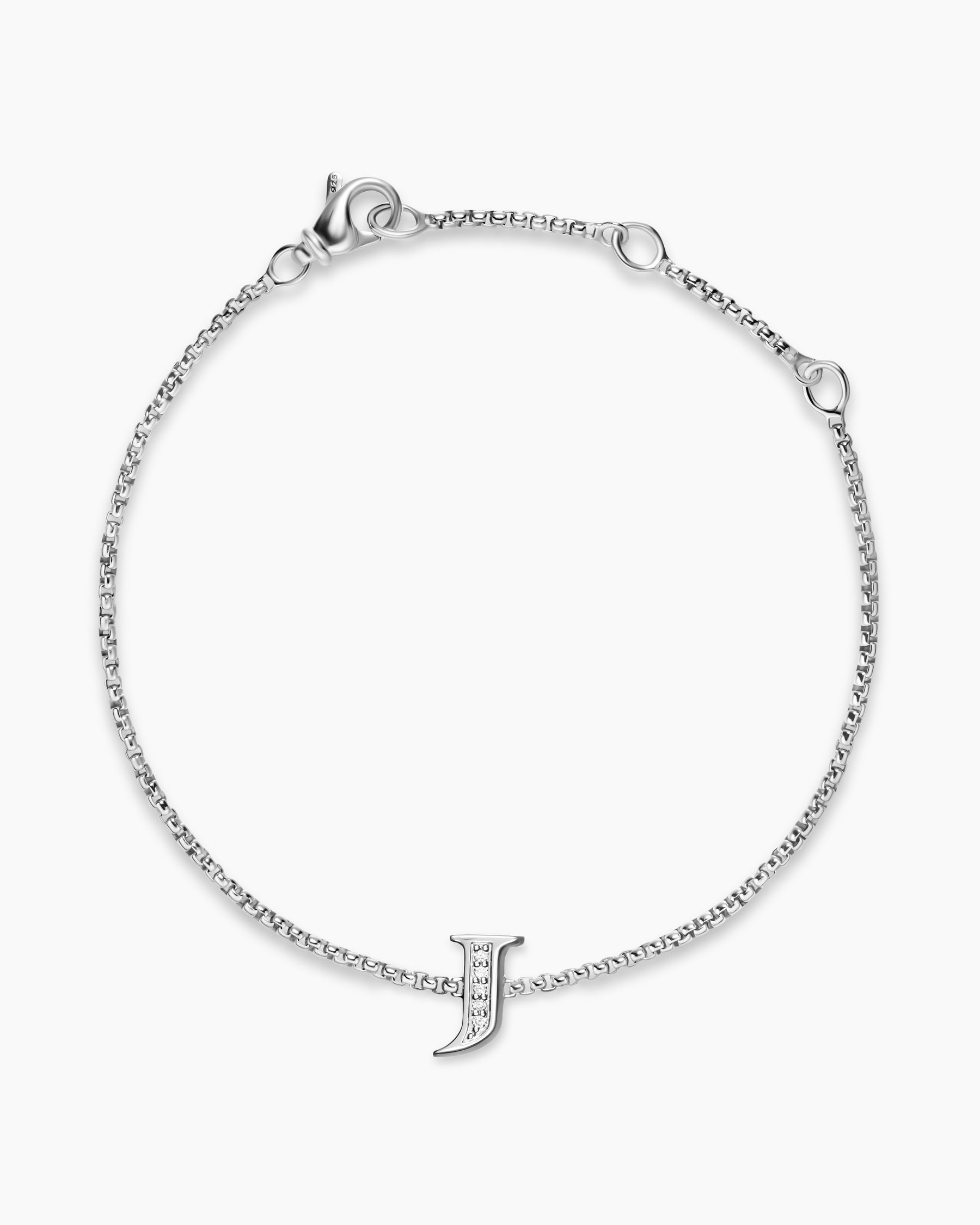 Alternative view of Petite Initial Chain Bracelet in Sterling Silver with Diamond J