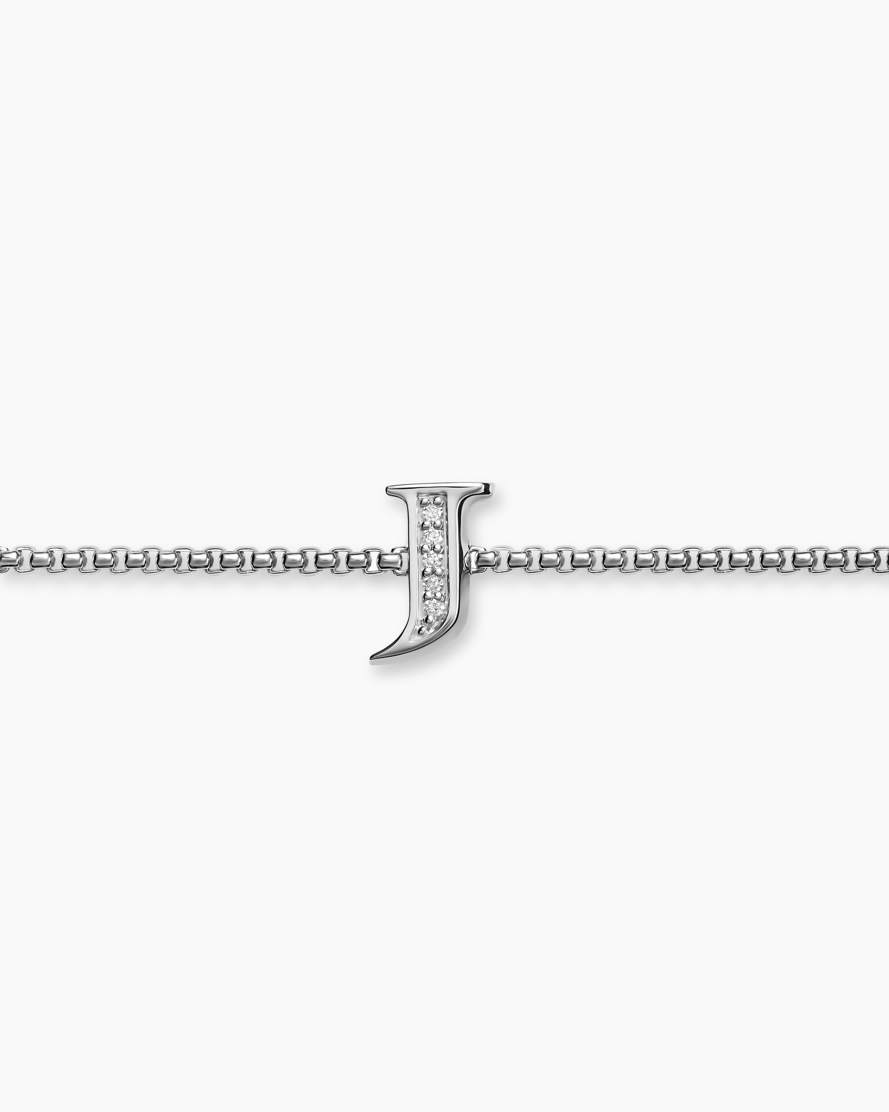 Petite Initial Chain Bracelet in Sterling Silver with Diamond J - Image 3