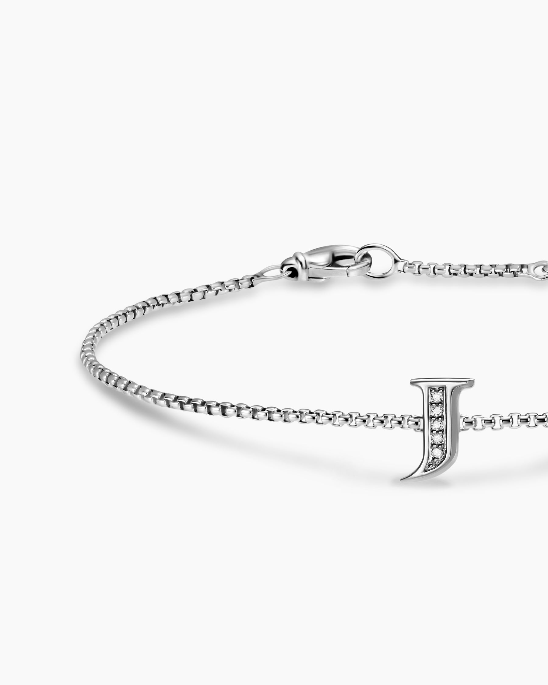Petite Initial Chain Bracelet in Sterling Silver with Diamond J - Image 4