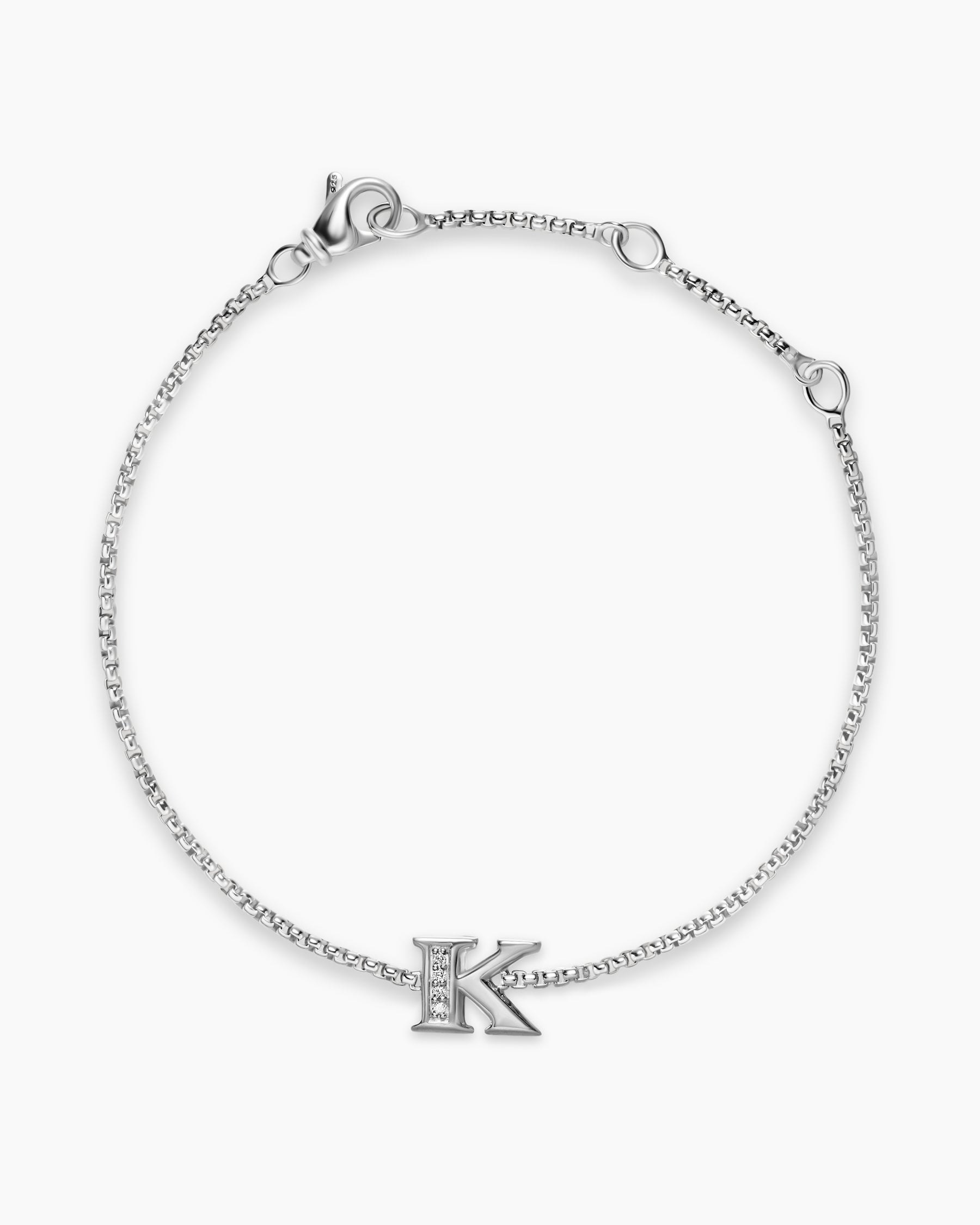 Alternative view of Petite Initial Chain Bracelet in Sterling Silver with Diamond K