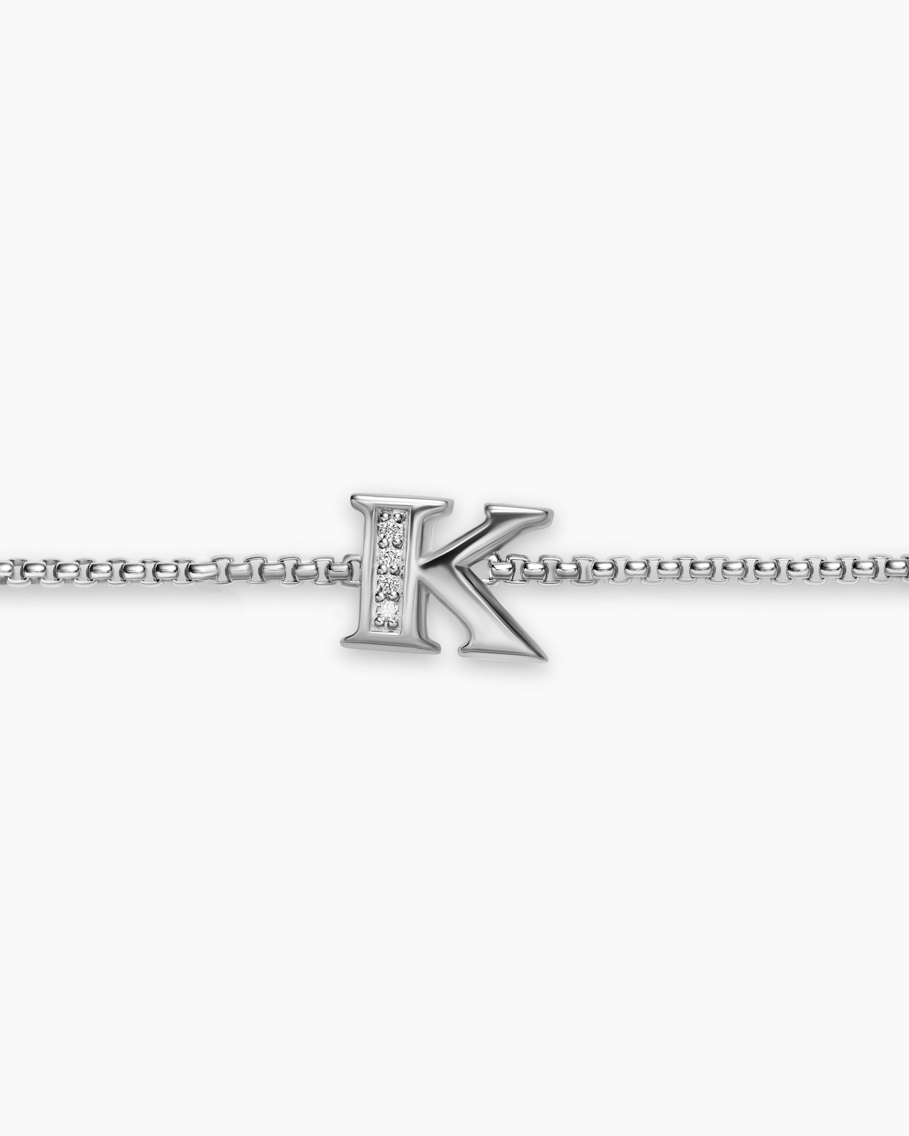 Petite Initial Chain Bracelet in Sterling Silver with Diamond K - Image 3