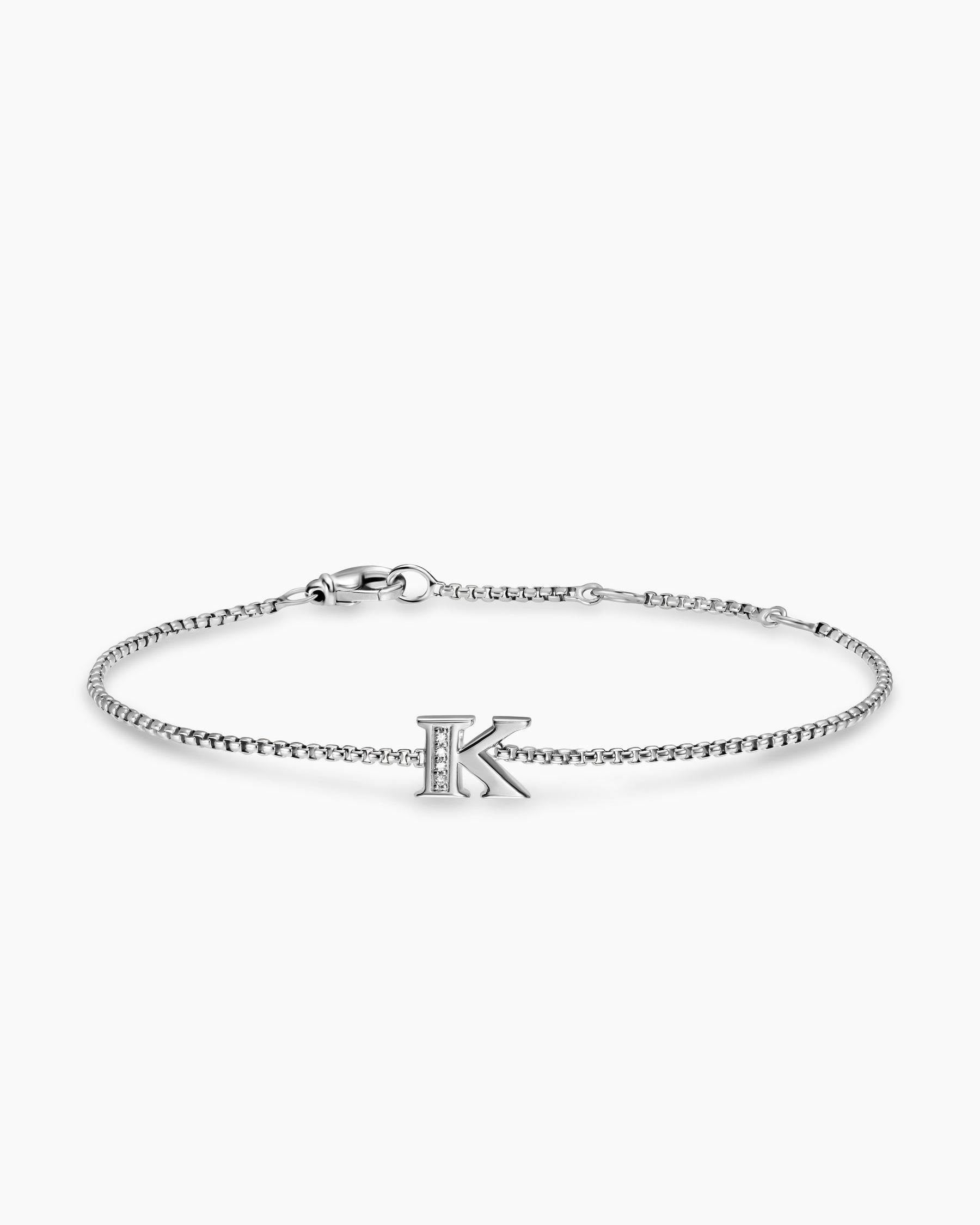Petite Initial Chain Bracelet in Sterling Silver with Diamond K