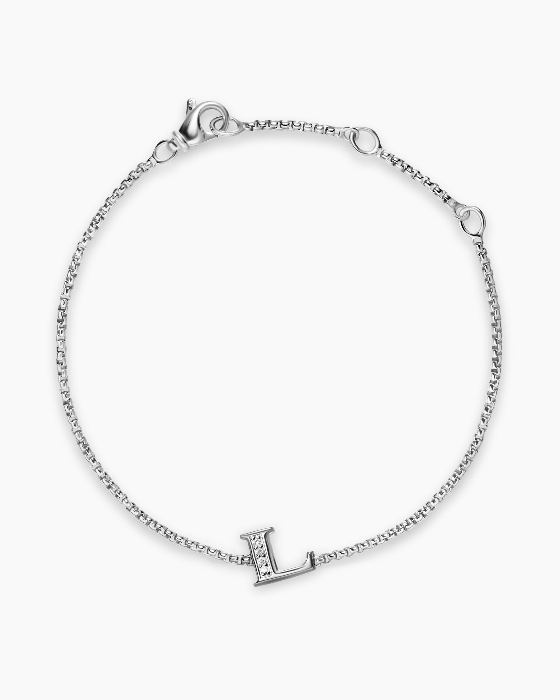 Petite Initial Chain Bracelet in Sterling Silver with Diamond L - Image 2