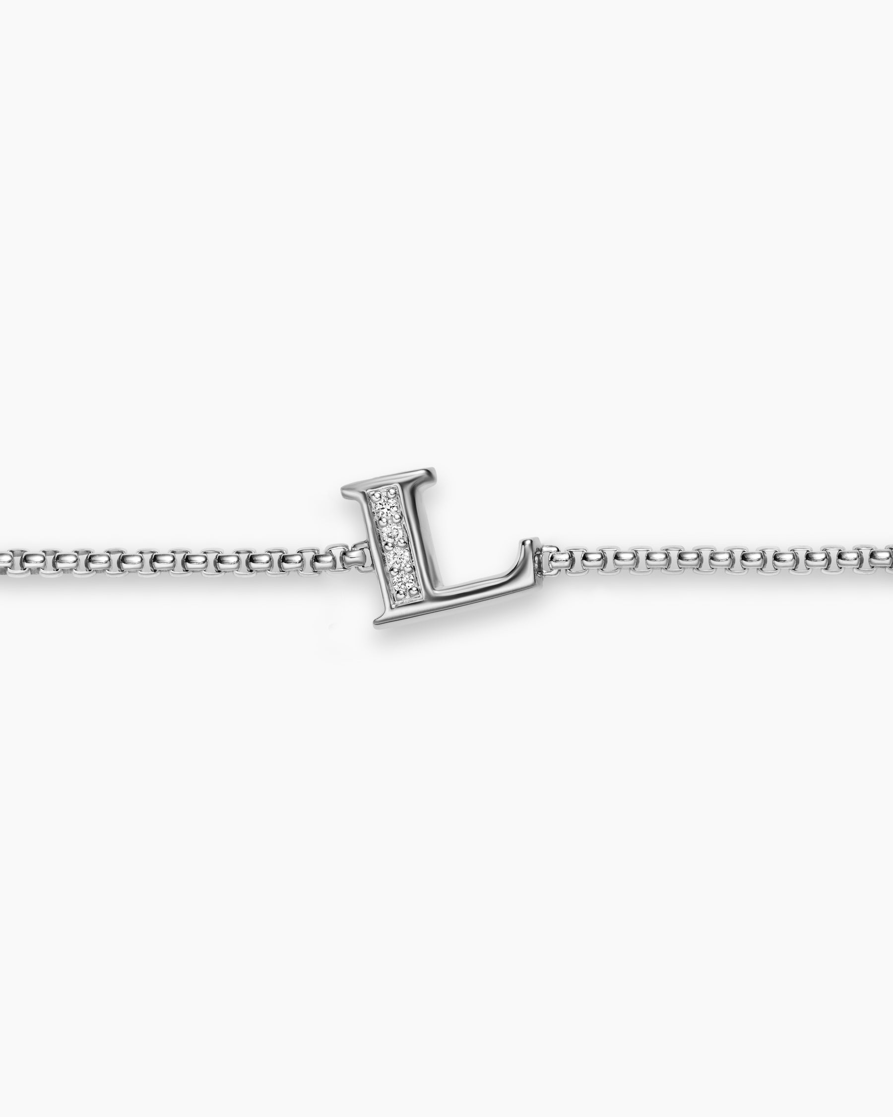 Petite Initial Chain Bracelet in Sterling Silver with Diamond L - Image 3