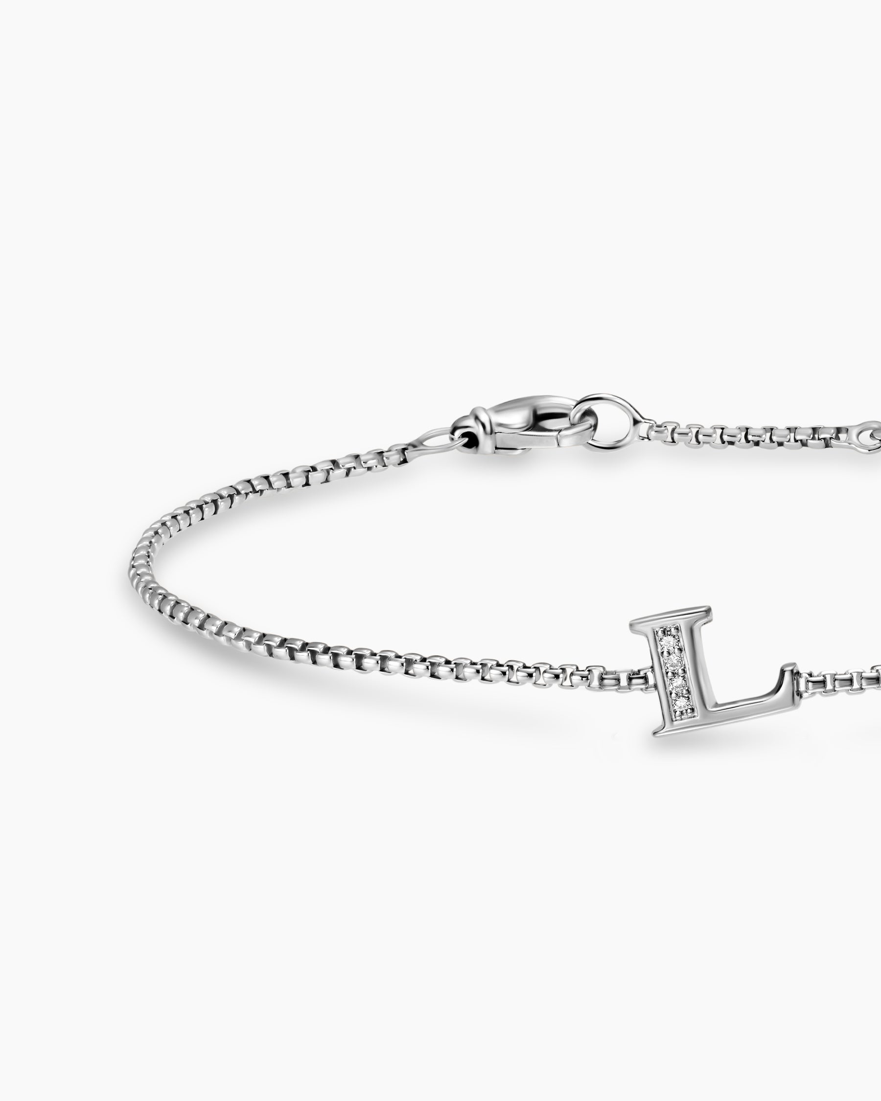 Petite Initial Chain Bracelet in Sterling Silver with Diamond L - Image 4