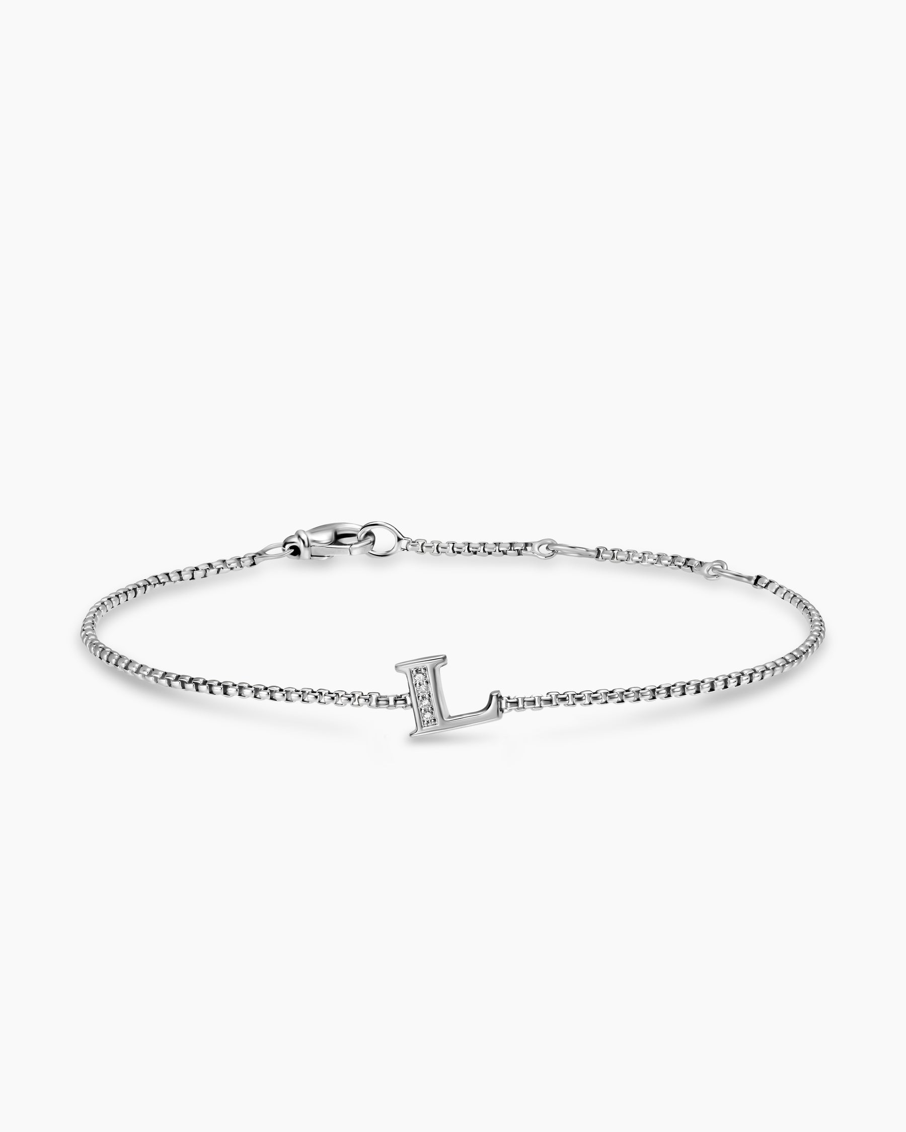 Petite Initial Chain Bracelet in Sterling Silver with Diamond L