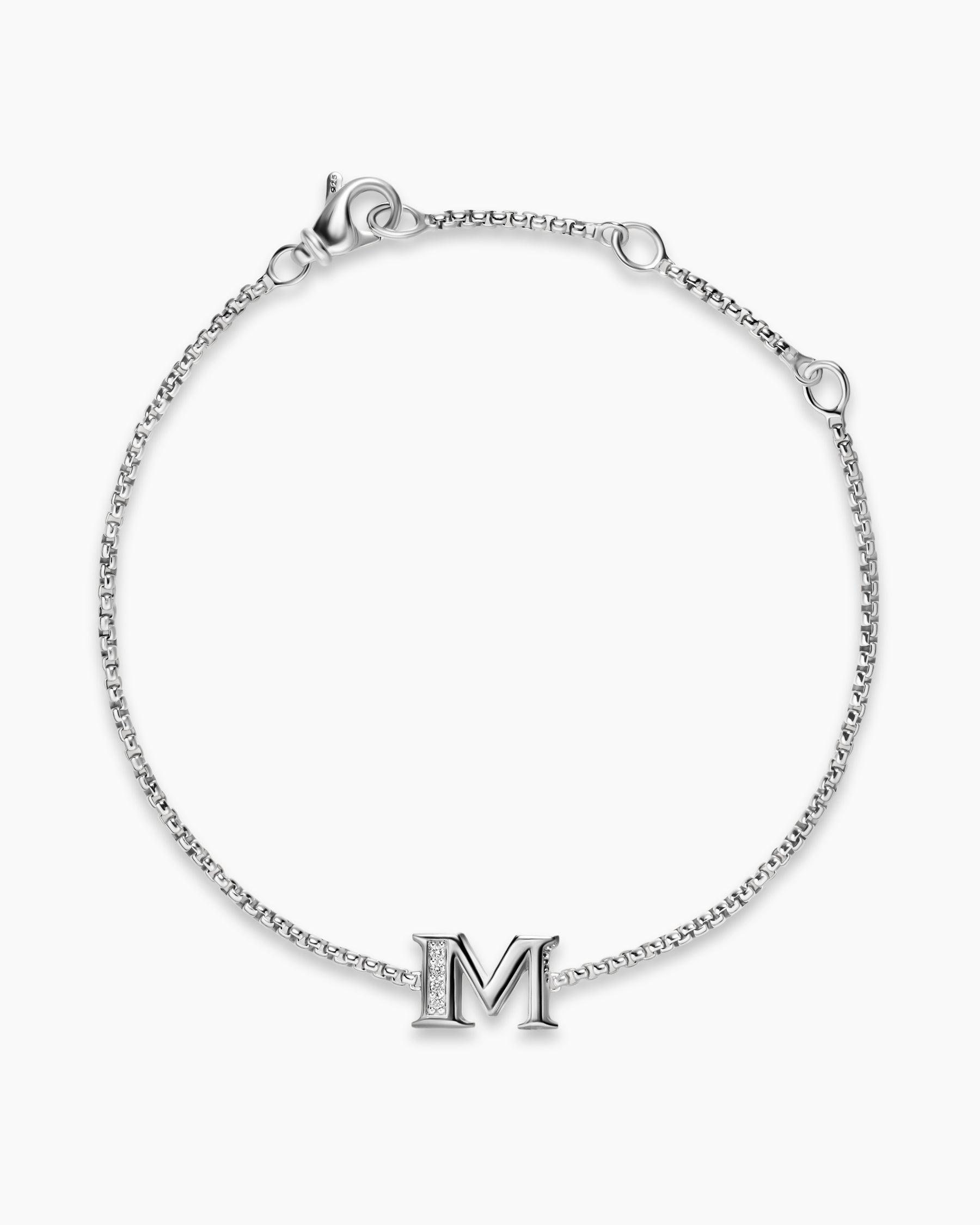 Alternative view of Petite Initial Chain Bracelet in Sterling Silver with Diamond M