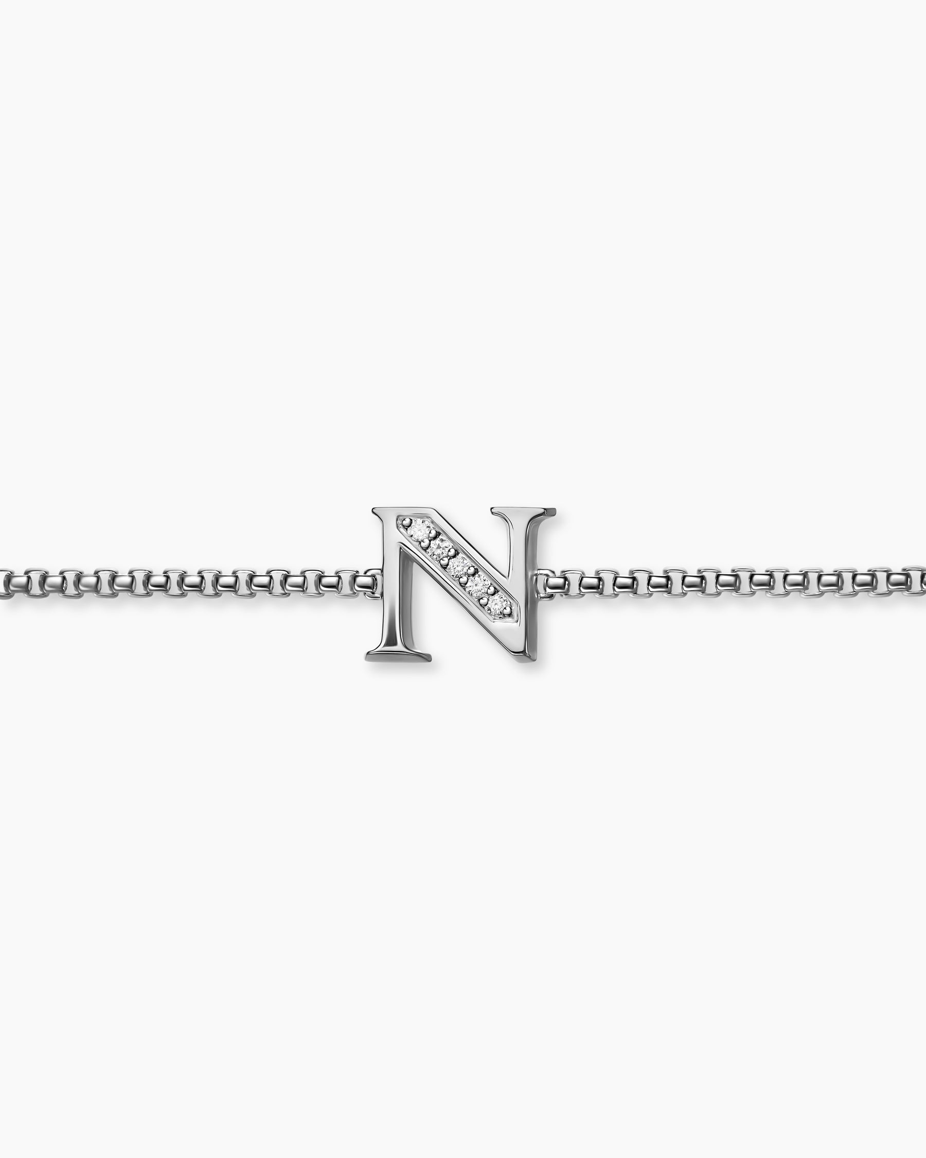 Petite Initial Chain Bracelet in Sterling Silver with Diamond N - Image 3