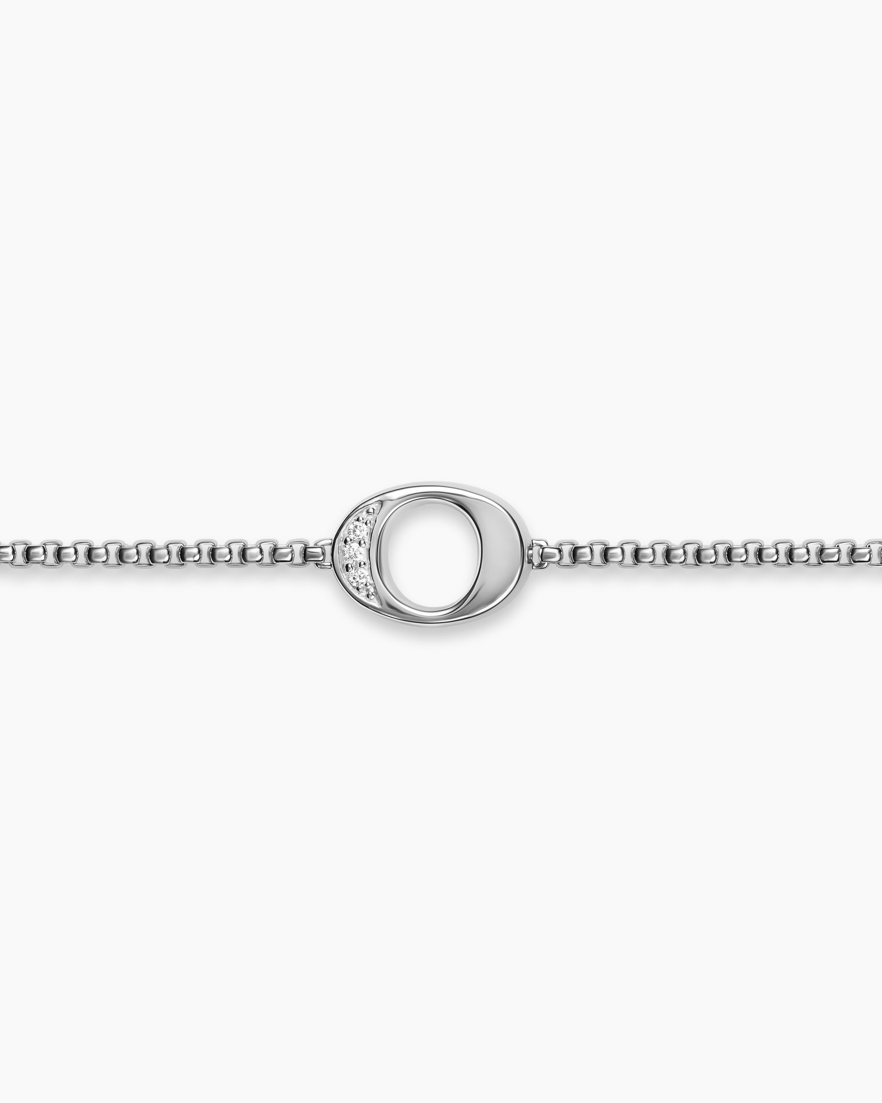 Petite Initial Chain Bracelet in Sterling Silver with Diamond O - Image 3
