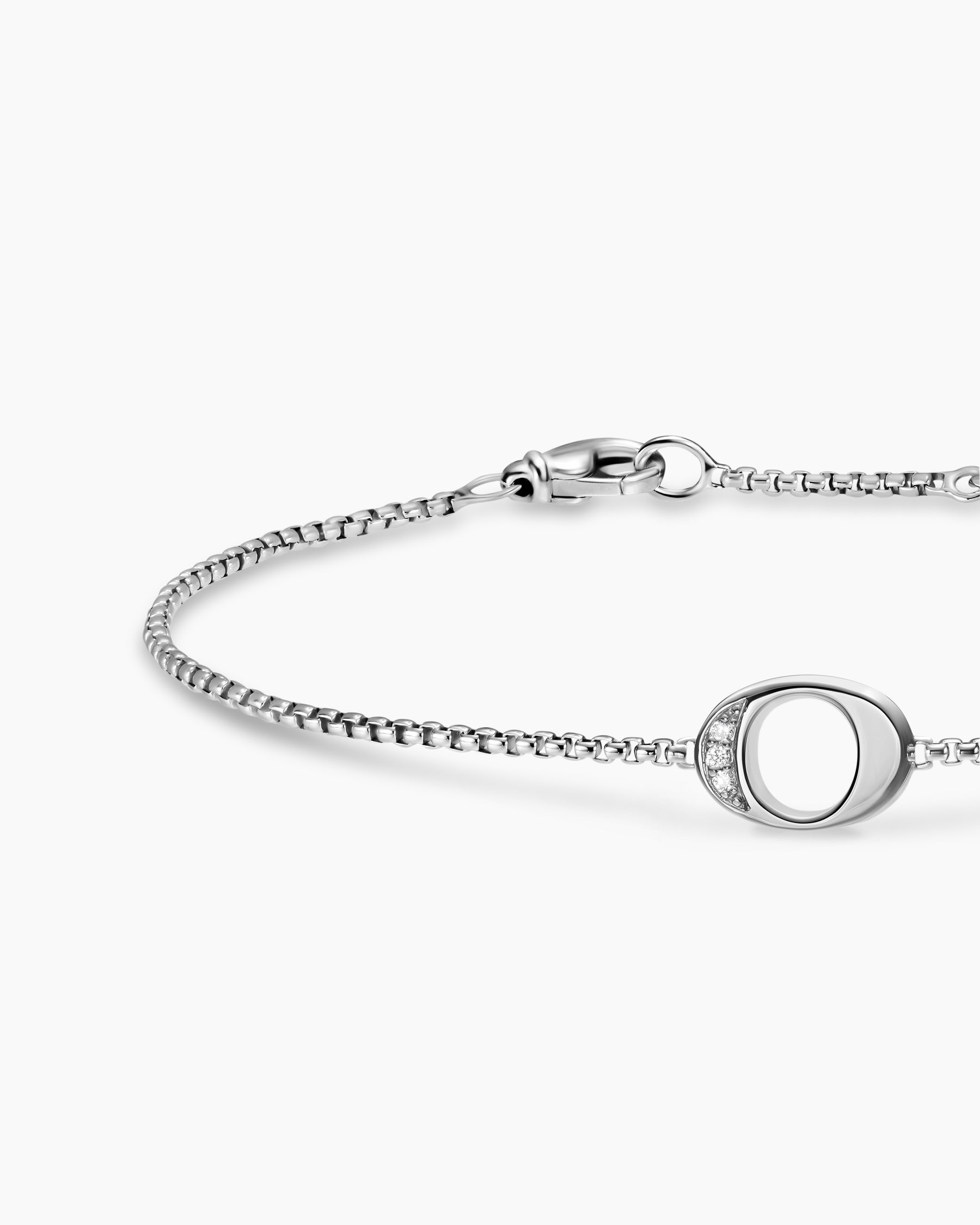 Petite Initial Chain Bracelet in Sterling Silver with Diamond O - Image 4