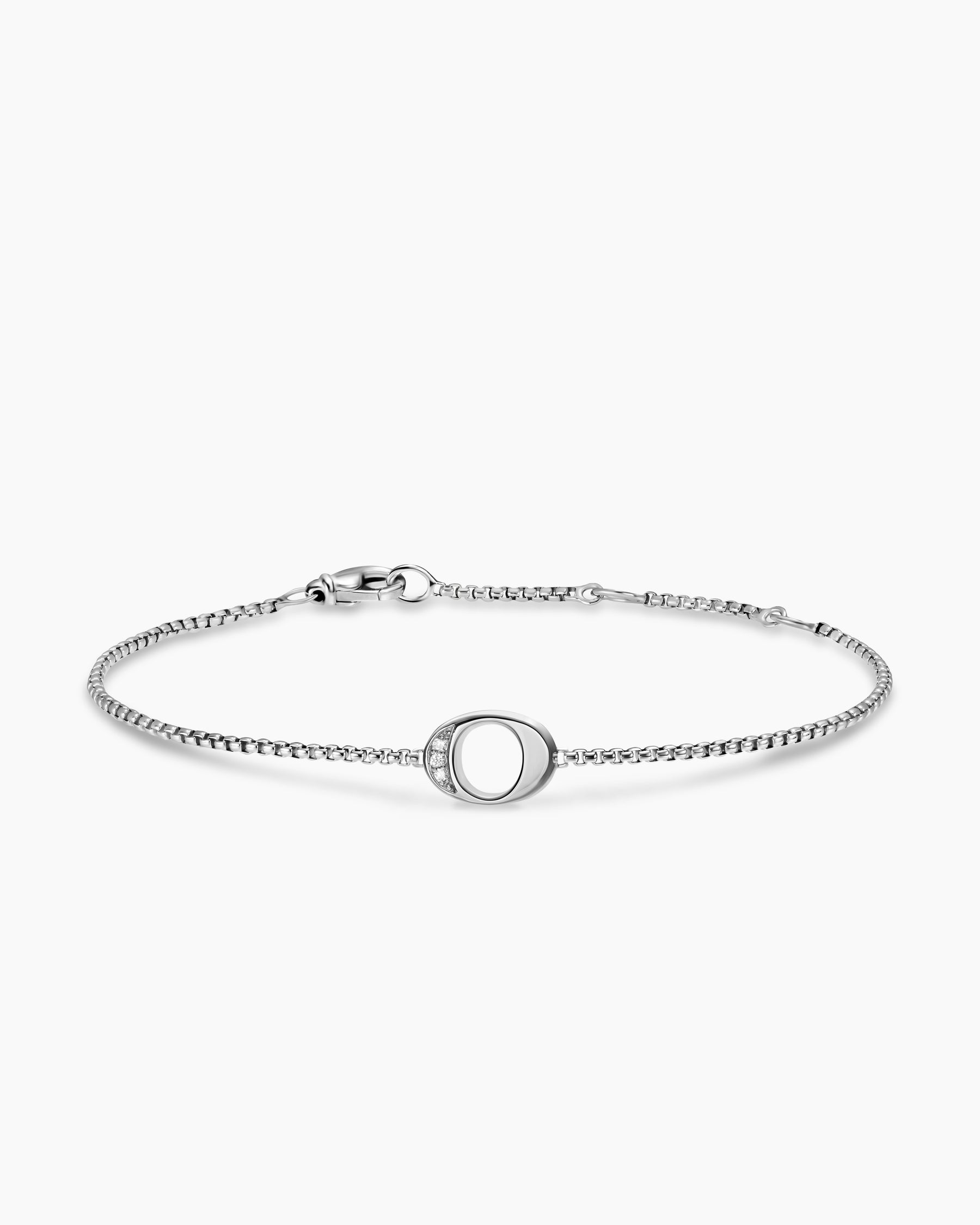 Petite Initial Chain Bracelet in Sterling Silver with Diamond O
