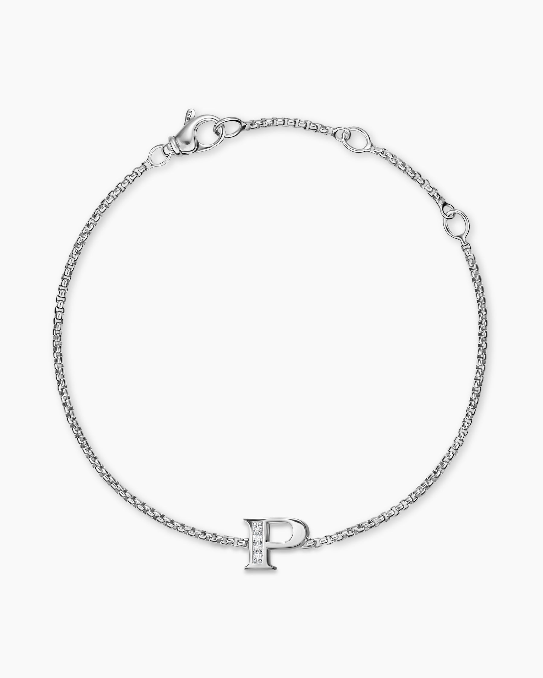 Petite Initial Chain Bracelet in Sterling Silver with Diamond P - Image 2