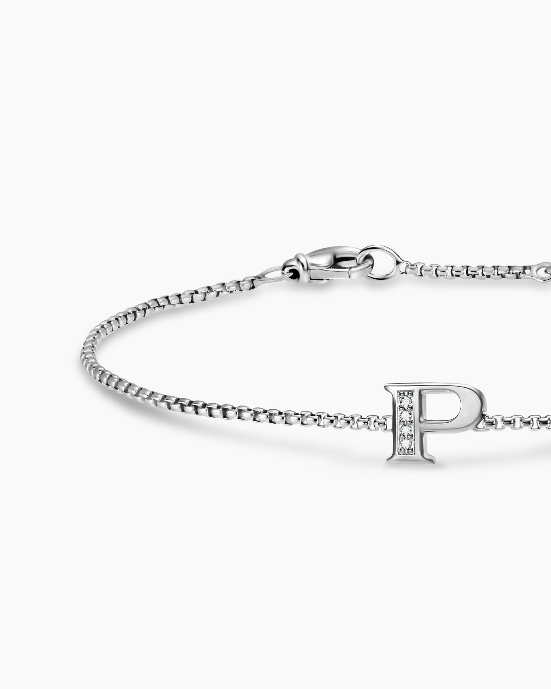 Petite Initial Chain Bracelet in Sterling Silver with Diamond P - Image 4
