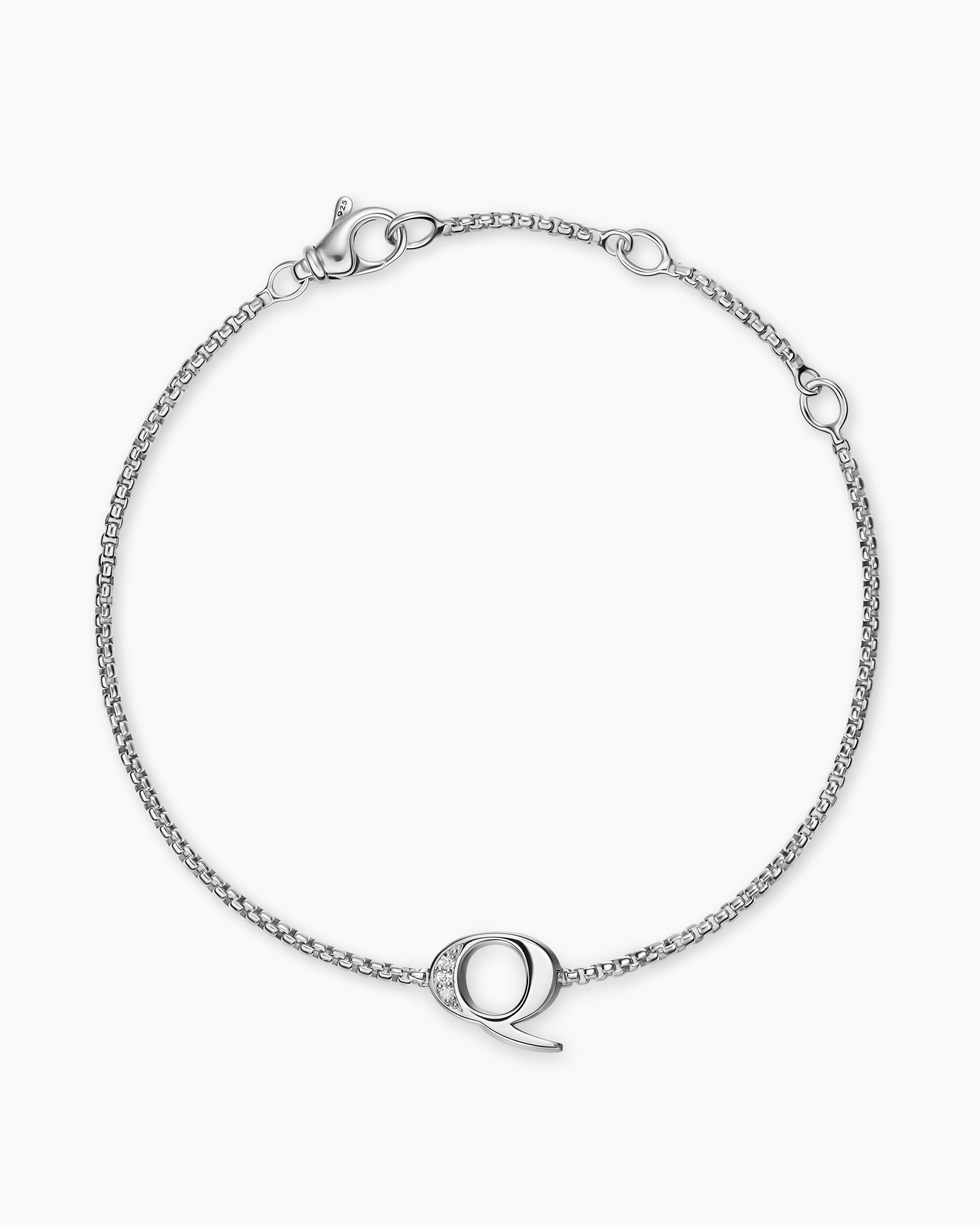 Petite Initial Chain Bracelet in Sterling Silver with Diamond Q - Image 2