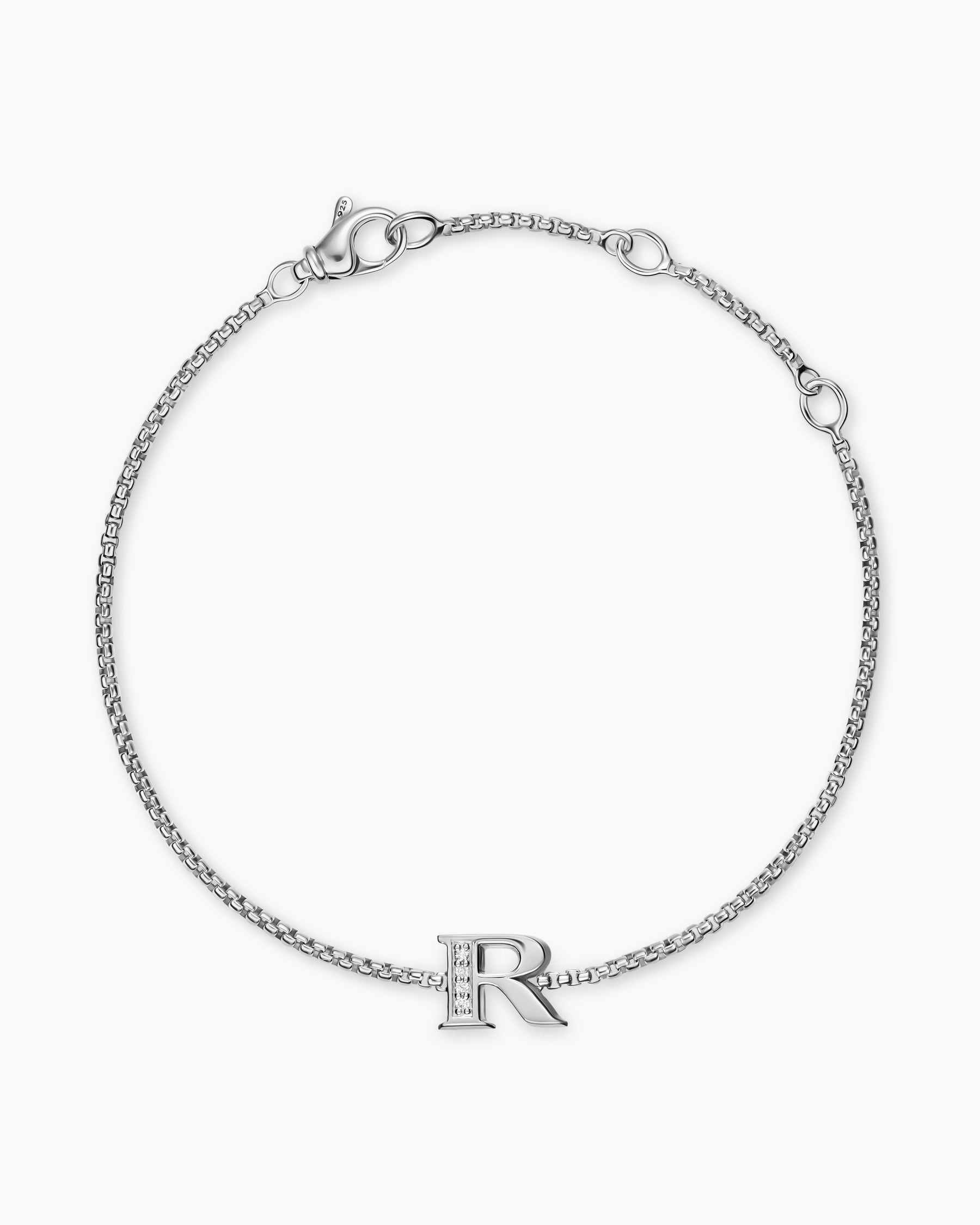Petite Initial Chain Bracelet in Sterling Silver with Diamond R - Image 2