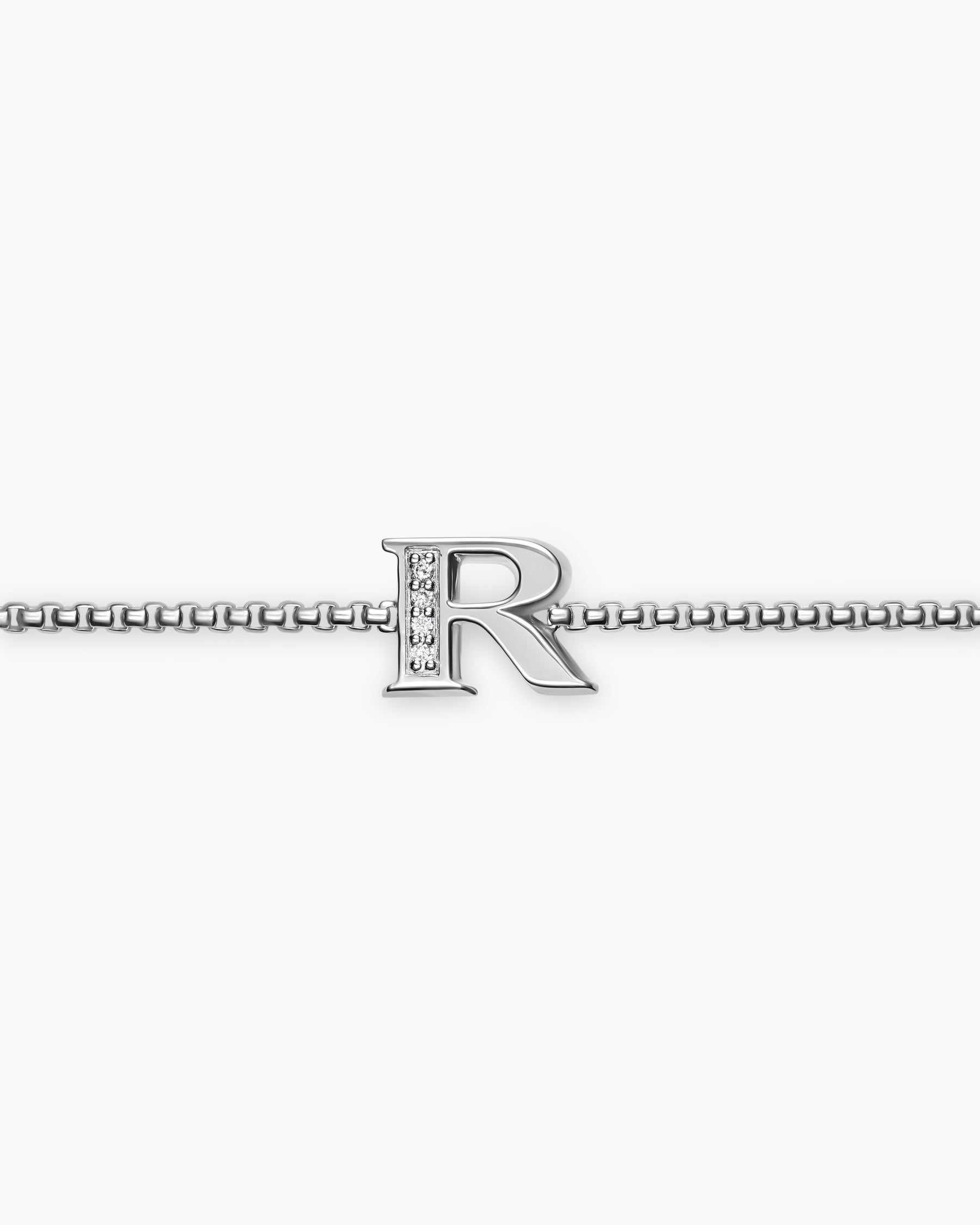 Petite Initial Chain Bracelet in Sterling Silver with Diamond R - Image 3