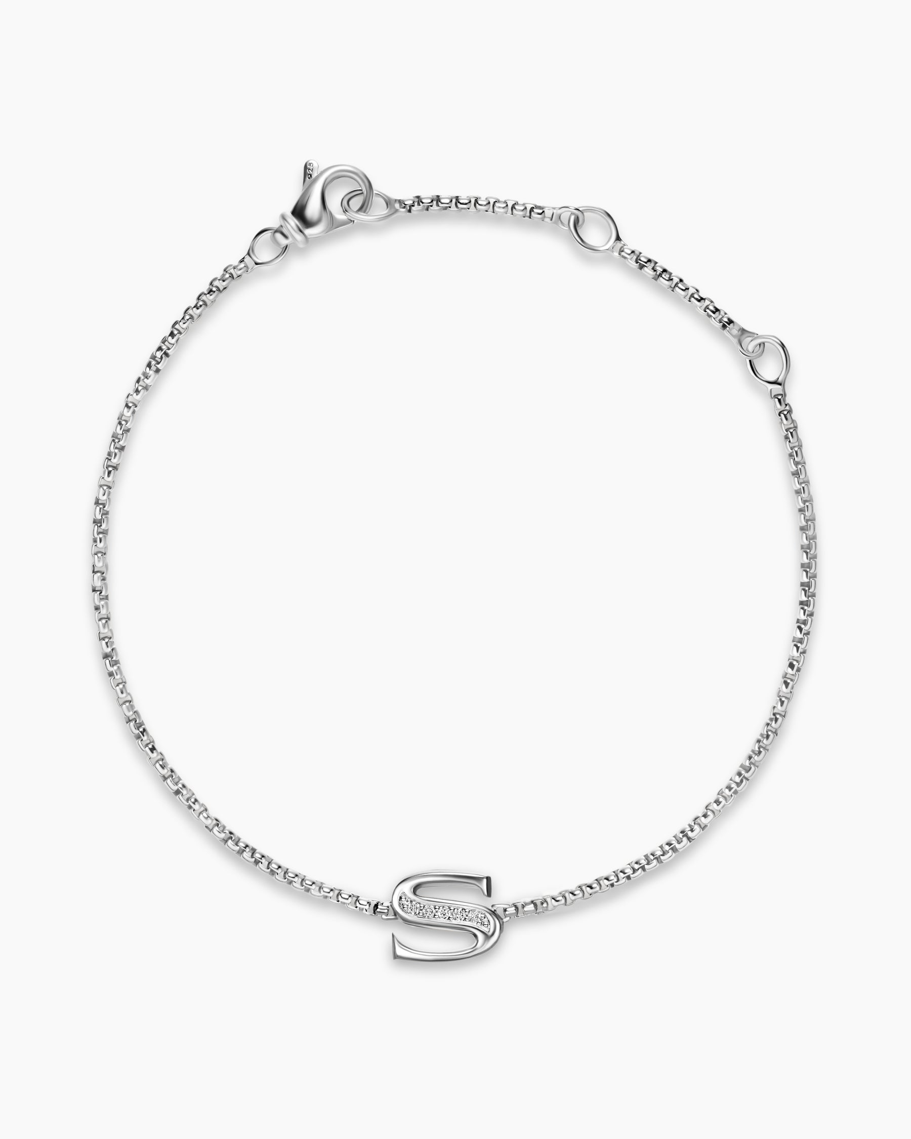 Petite Initial Chain Bracelet in Sterling Silver with Diamond S - Image 2