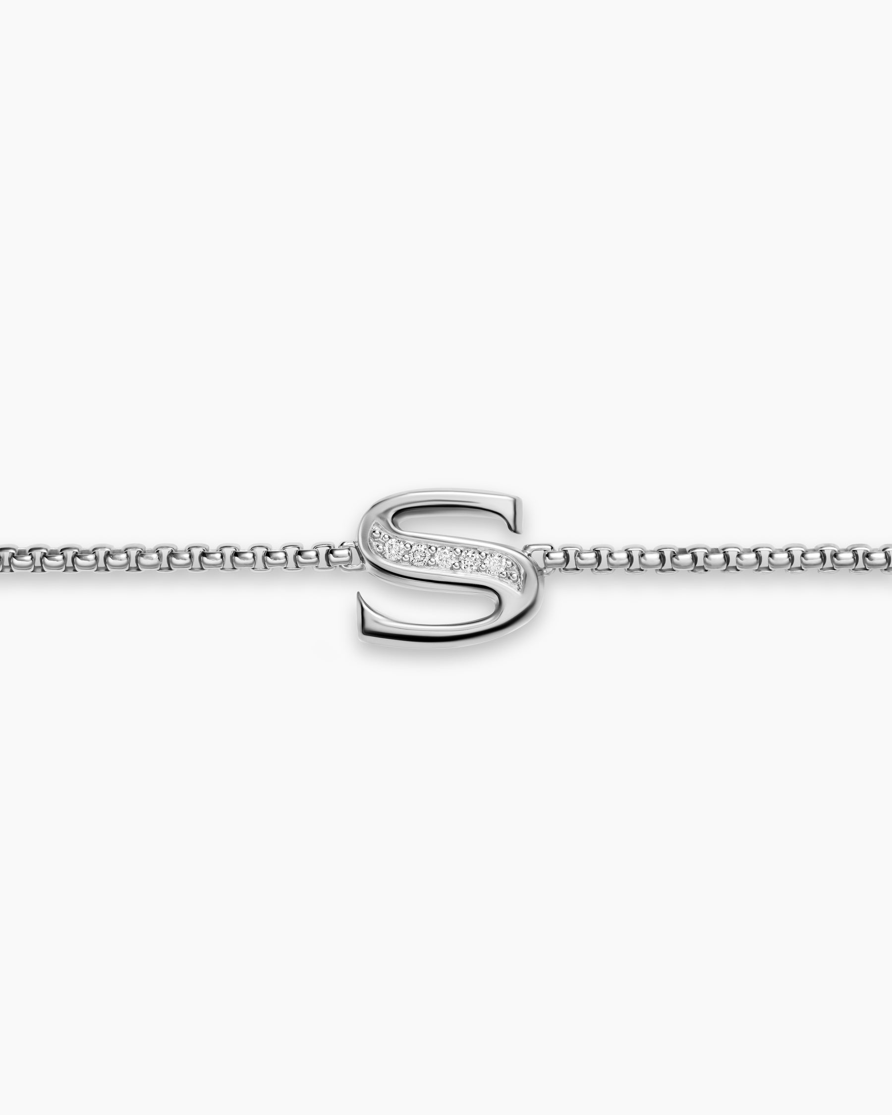 Petite Initial Chain Bracelet in Sterling Silver with Diamond S - Image 3