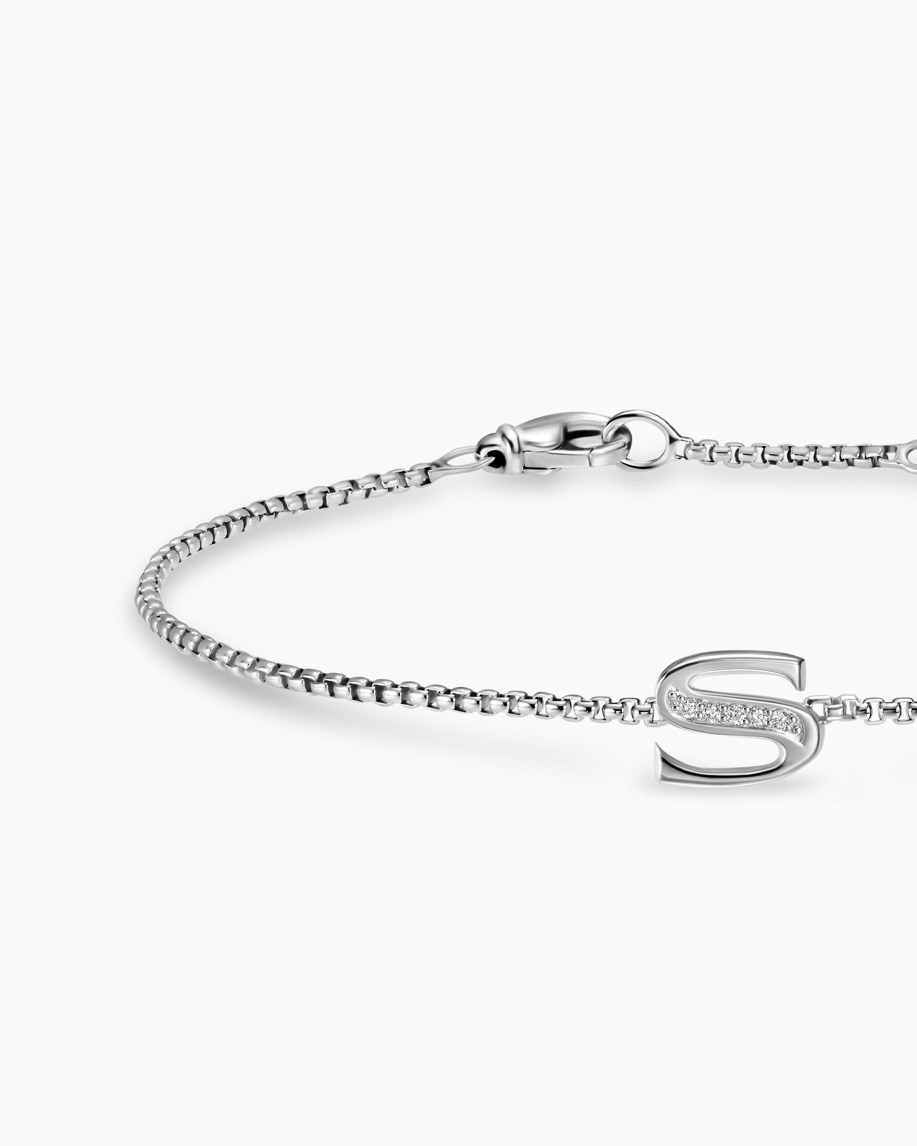 Petite Initial Chain Bracelet in Sterling Silver with Diamond S - Image 4