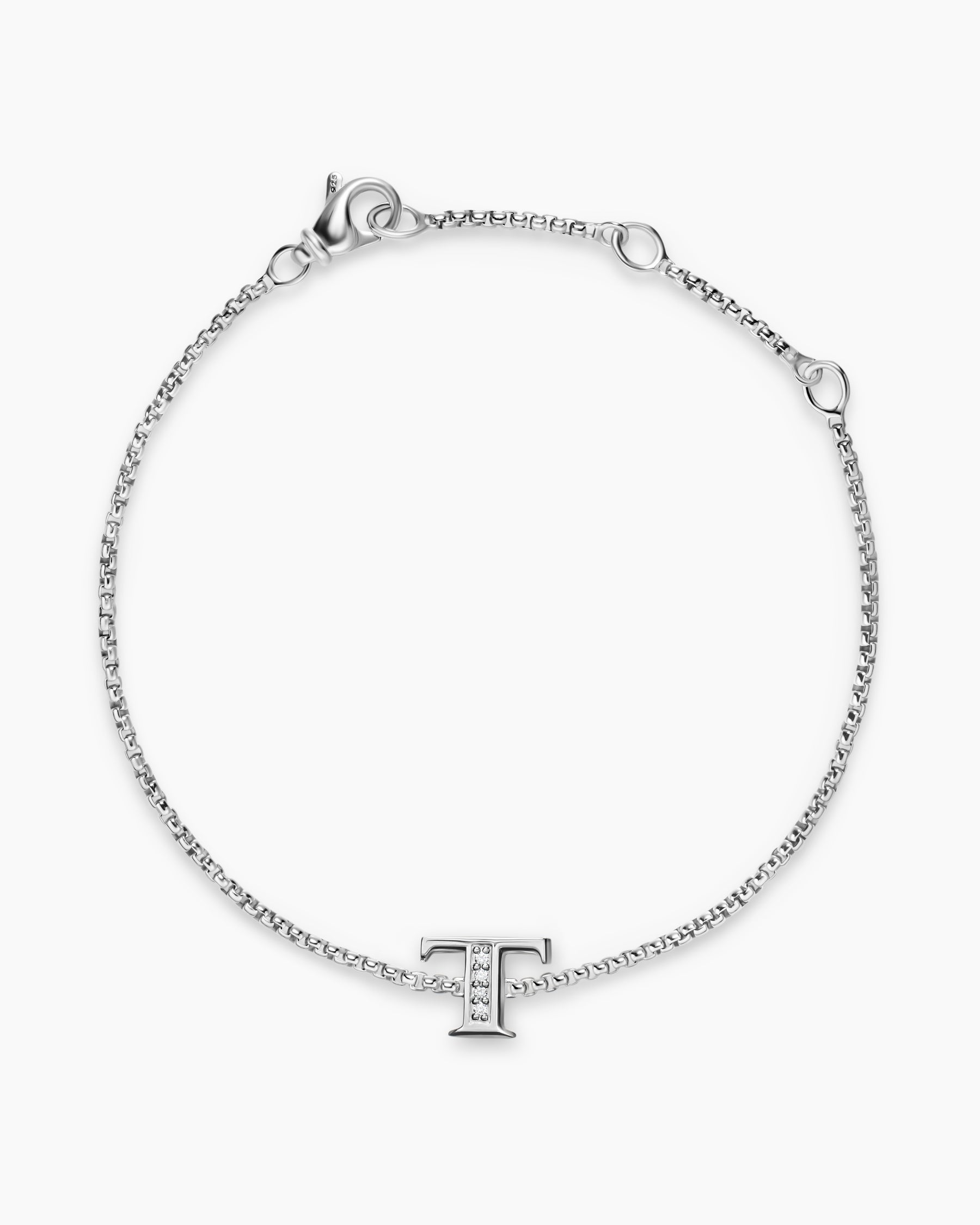Petite Initial Chain Bracelet in Sterling Silver with Diamond T - Image 2